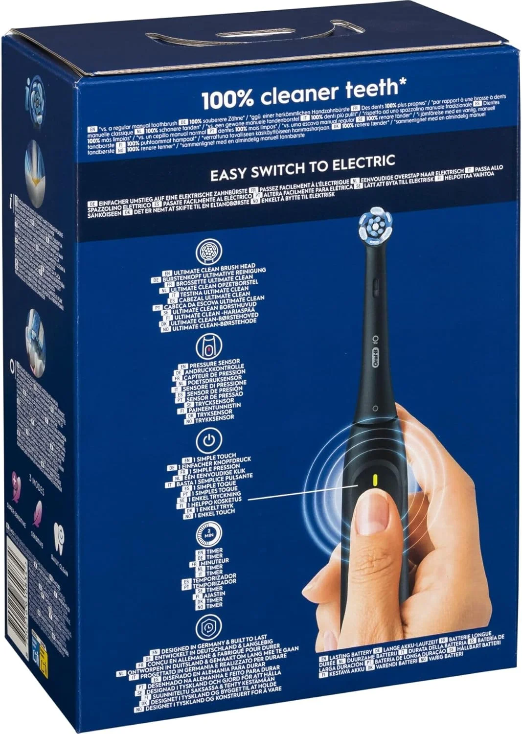 Oral-B iO Series 2 Electric Toothbrush, 1 Replacement Brush, 3 Cleaning Modes for Dental Care, Magnetic Technology, Travel Case, Designed by Braun, Night Black