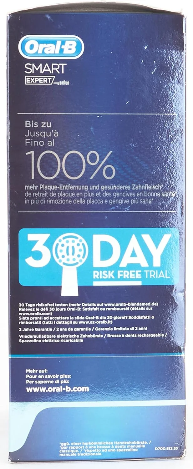 مسواک برقی هوشمند Oral-B Smart Expert با اپلیکیشن Smart Coaching برای نتایج بهتر تمیز کردن، 5 برنامه تمیز کردن، کنترل فشار 360 درجه بصری، تایمر و کیف مسافرتی، آبی