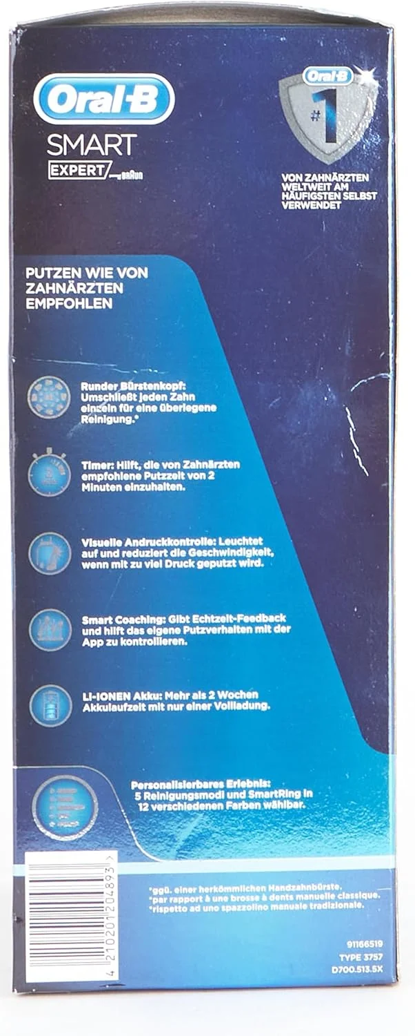 مسواک برقی هوشمند Oral-B Smart Expert با اپلیکیشن Smart Coaching برای نتایج بهتر تمیز کردن، 5 برنامه تمیز کردن، کنترل فشار 360 درجه بصری، تایمر و کیف مسافرتی، آبی