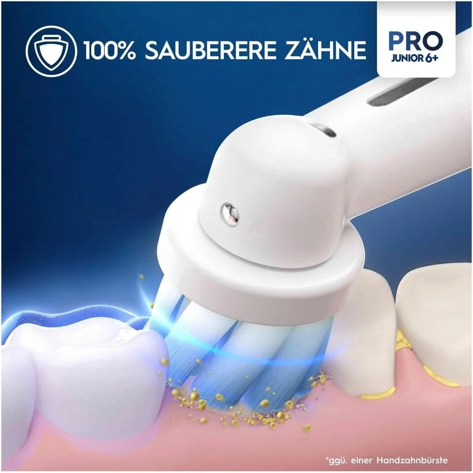 مسواک برقی کودکانه Oral-B Pro Junior مناسب کودکان بالای 6 سال، دارای سنسور فشار، 3 حالت تمیز کردن شامل حالت حساس برای مراقبت از دندان، برس های نرم و تایمر، طراحی شده توسط براون، سبز مسواک برقی کودکانه Oral-B Pro Junior مناسب کودکان بالای 6 سال، دارای سنسور فشار، 3 حالت تمیز کردن شامل حالت حساس برای مراقبت از دندان، برس های نرم و تایمر، طراحی شده توسط براون، سبز