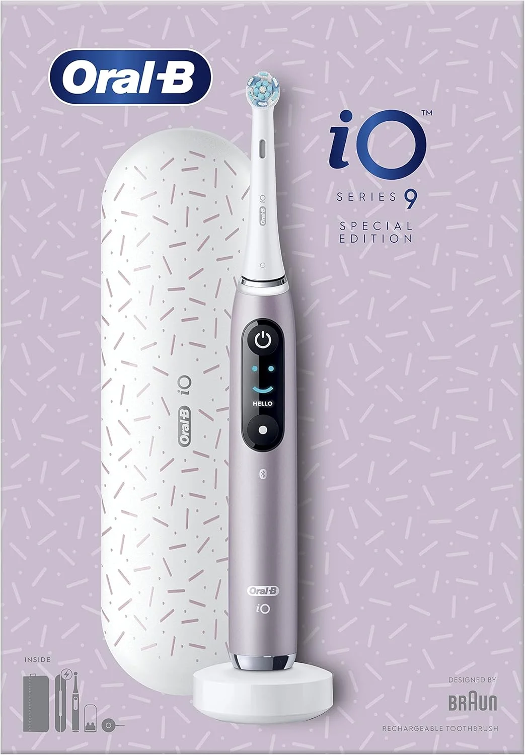 مسواک برقی Oral-B iO Series 9، نسخه ویژه، همراه با اپلیکیشن موبایل Oral-B، با فناوری Magnet iO، کیف مسافرتی با عملکرد شارژ، کیف لوازم آرایشی، صورتی کوارتز مسواک برقی Oral-B iO Series 9، نسخه ویژه، همراه با اپلیکیشن موبایل Oral-B، با فناوری Magnet iO، کیف مسافرتی با عملکرد شارژ، کیف لوازم آرایشی، صورتی کوارتز
