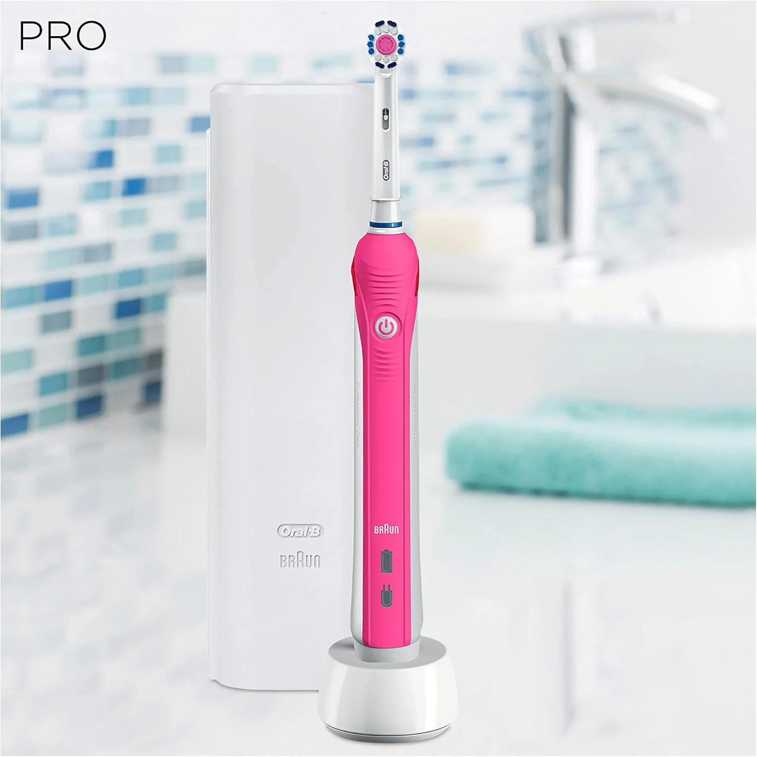 مسواک برقی شارژی Oral-B Pro 2500 3D White با کیف مسافرتی، طراحی شده توسط Braun - صورتی - همراه با دوشاخه 2 پین بریتانیایی مسواک برقی شارژی Oral-B Pro 2500 3D White با کیف مسافرتی، طراحی شده توسط Braun - صورتی - همراه با دوشاخه 2 پین بریتانیایی