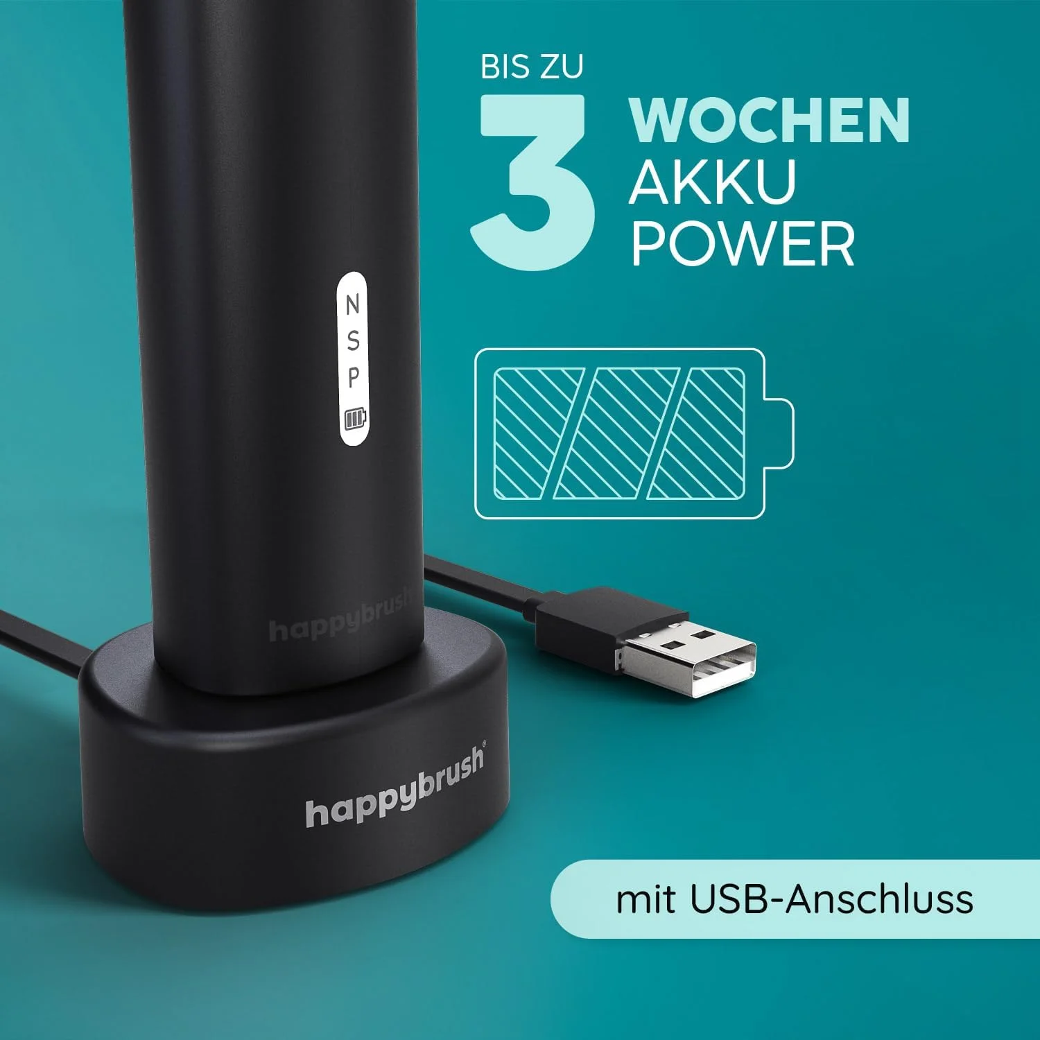 happybrush® Electric Toothbrush Eco R2 - Sustainable Rotating Toothbrush with Power Battery Including 3 Replacement Toothbrush Heads and Toothpaste - AllBlack happybrush® Electric Toothbrush Eco R2 - Sustainable Rotating Toothbrush with Power Battery Including 3 Replacement Toothbrush Heads and Toothpaste - AllBlack