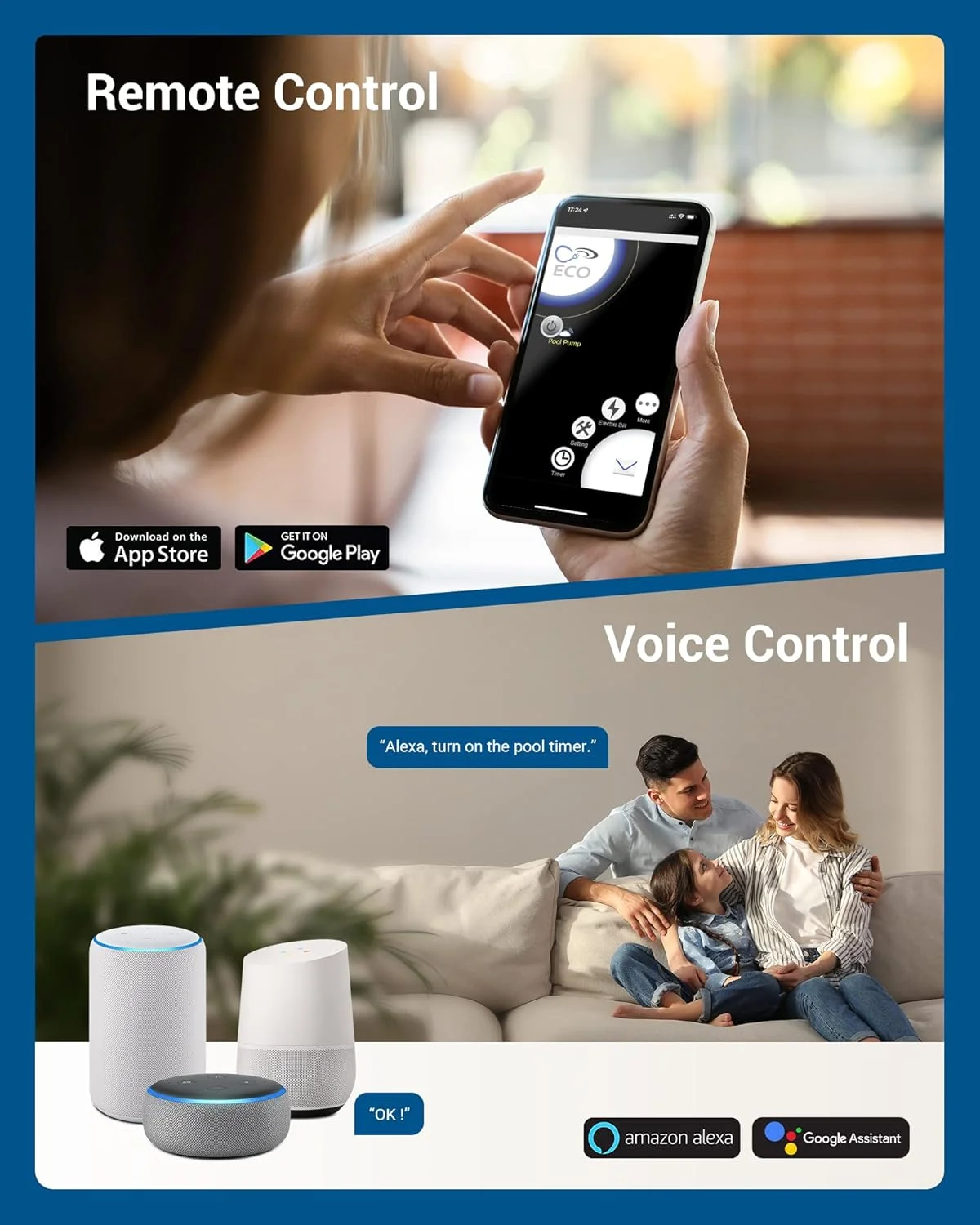 تایمر پمپ استخر DEWENWILS، جعبه وای فای بیرونی، 40 آمپر 120-277 VAC 2HP کنترلر بی سیم، آبگرمکن، سازگار با تلفن هوشمند، الکسا، دستیار گوگل، دارای گواهینامه UL