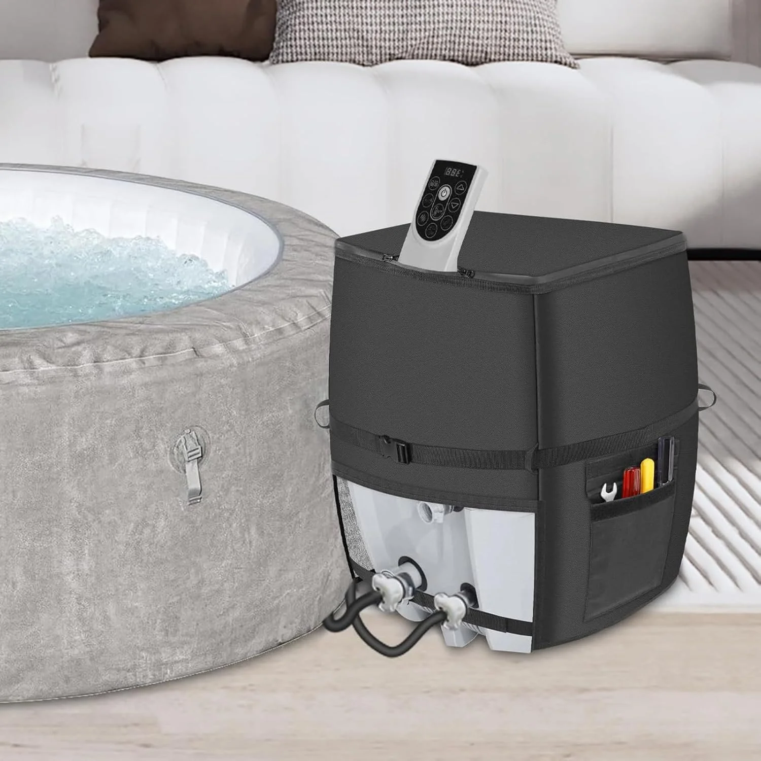 Hot Tub Pump Rain Cover, Outdoor Spa Heater Pump Cover, Fabric Protector with Zipper Closure Waterproof for Hotels Apartment Entertainment Areas Backyard