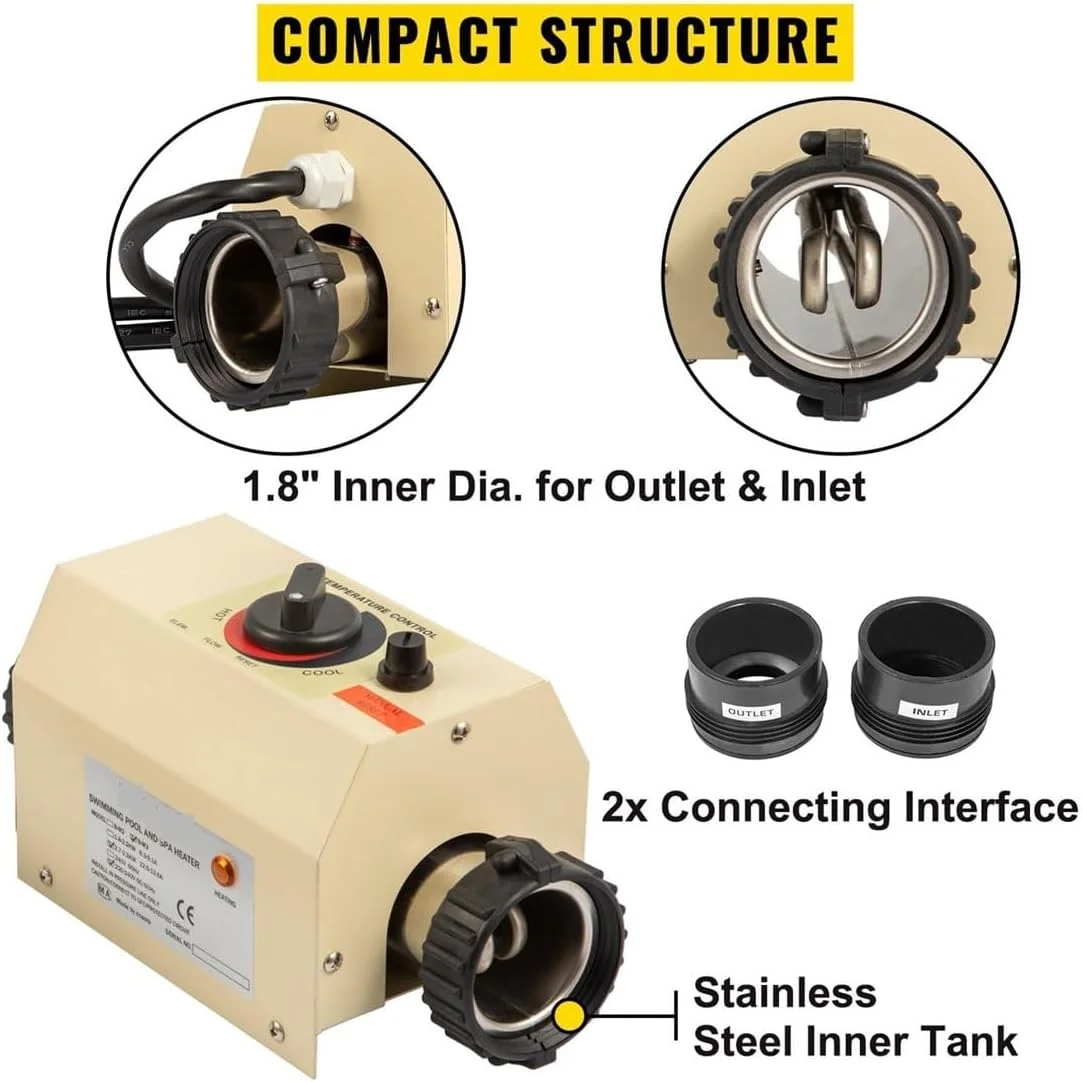 گرمکن استخر بادی، مینی آبگرمکن برقی 2 کیلووات، ترموستات قابل حمل حمام اسپا، گرمکن استخر شنا، ترموستات آبگرمکن برقی، برای جکوزی ماساژ