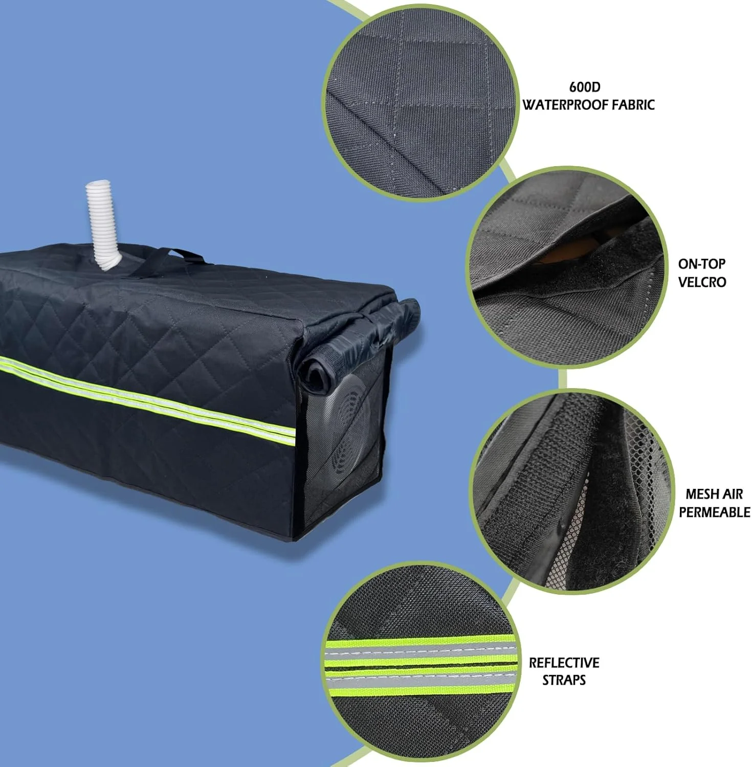 محافظ پمپ استخر با دریچه توری و بازشوی قلاب و حلقه، 3 لایه 61x28x28 سانتی متر، محافظت ضد آب تجهیزات گرمایش استخر در فضای باز برای برف زمستانی