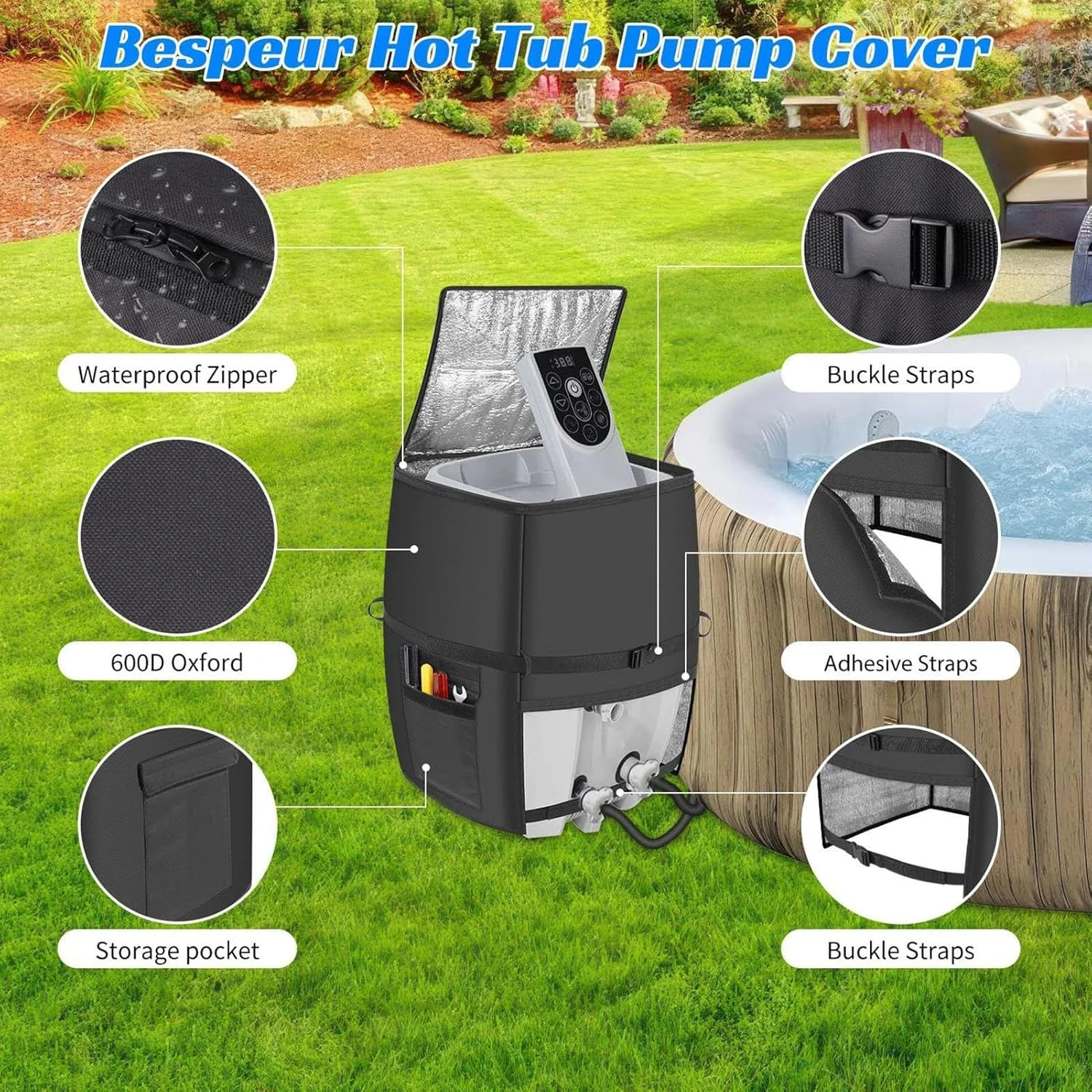 Hot Tub Pump Rain Cover - Spa Heater Pump Protection Cover - Aluminum Foil Zipper Closure Fabric Protector for Villa Hotels Entertainment Areas Beach House