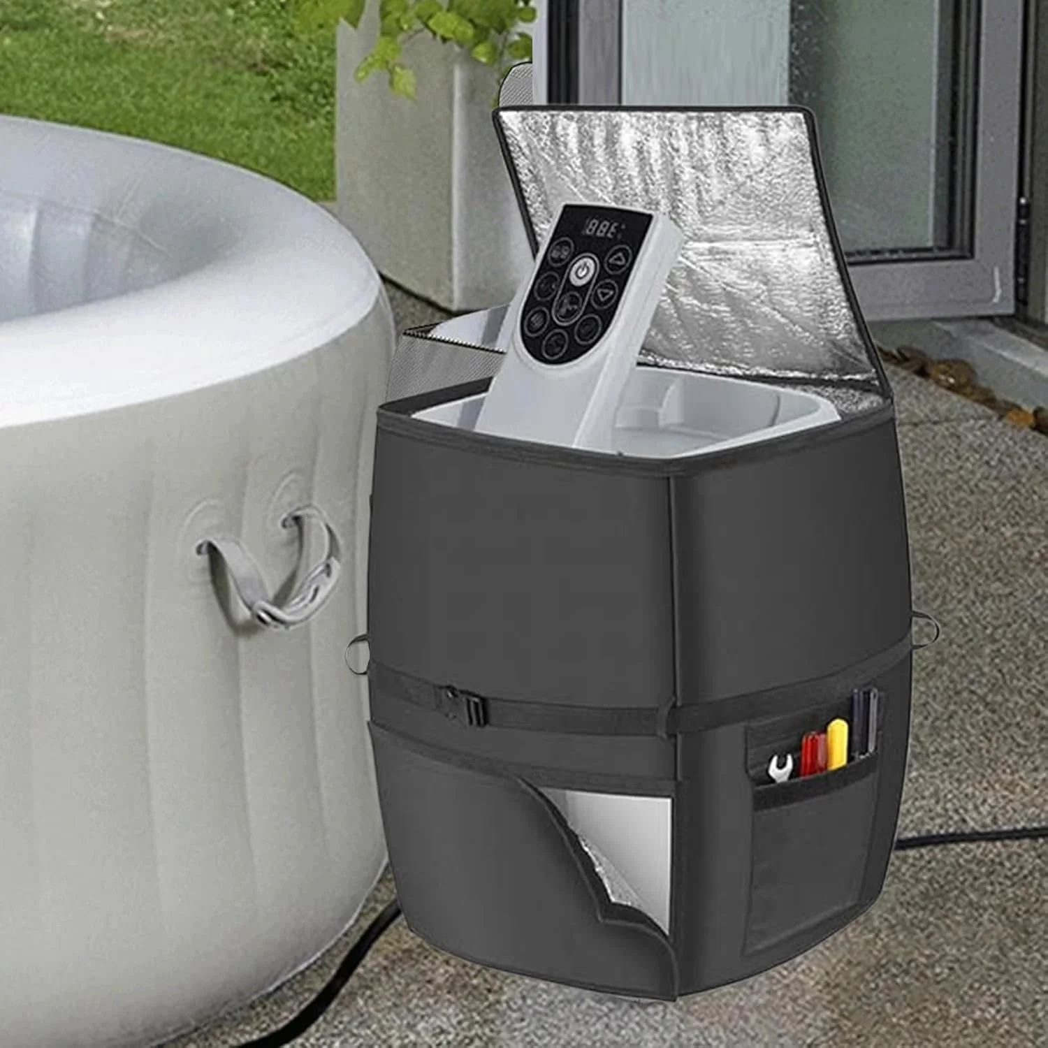 روکش پمپ گرمکن جکوزی | روکش پمپ گرمکن جکوزی فضای باز - محافظ عایق ضد آب با بست زیپی برای مسافرخانه، ویلا، حیاط خلوت، آپارتمان، خانه ساحلی