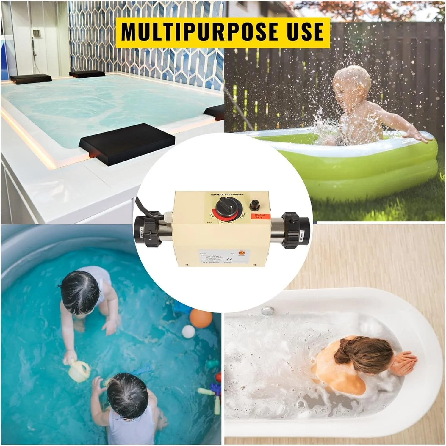هیتر استخر و جکوزی، بخاری آب برقی کوچک 2 کیلو وات، بخاری استخر ترموستات، جکوزی ماساژ، وان آب گرم (50 میلی متر)