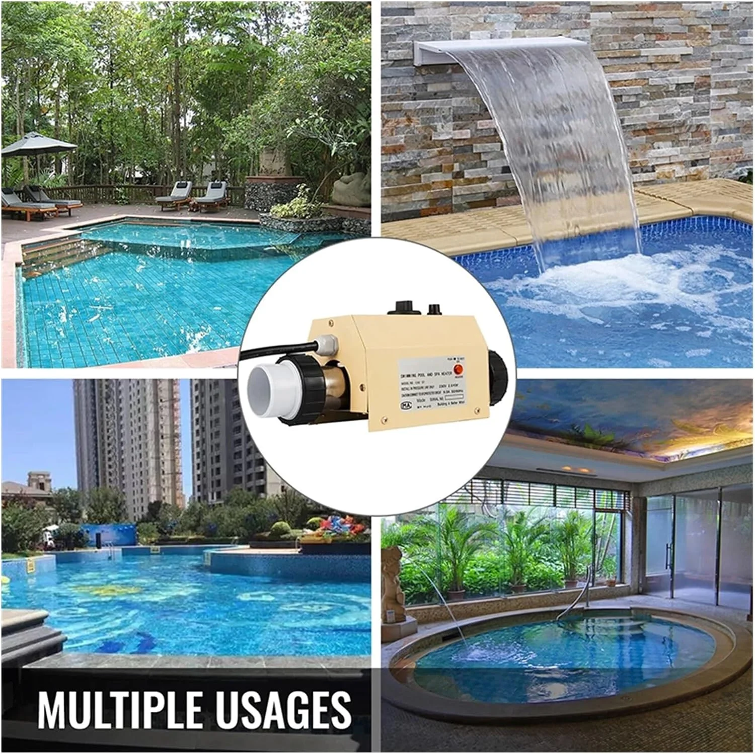 گرمکن استخر و جکوزی 2KW 3KW، گرمکن برقی آب اسپا، پمپ وان حمام، تجهیزات گرمکن آب استخر، ترموستات گرمکن آب (3KW)