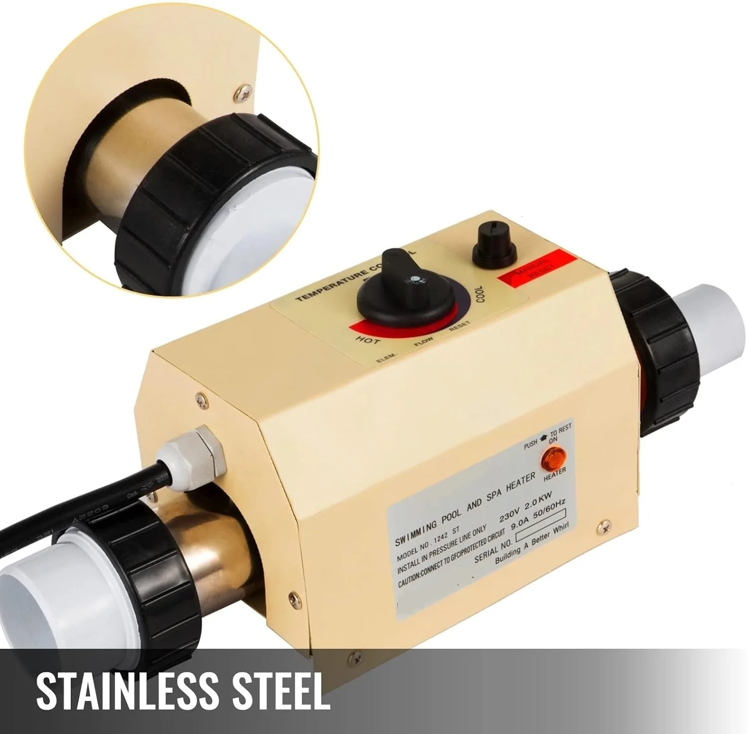 گرمکن استخر و جکوزی سخان حمام السباحة 2 کیلو وات پمپ گرمکن آب برقی اسپا 48 میلی متر 50 میلی متر تجهیزات استخر ترموستات آب