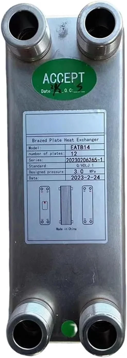 مبدل حرارتی، مبدل حرارتی صفحه ای مسی با توان 4.5 مگاپاسکال برای خنک کردن روغن و گرم کردن آب، 3/4 اینچ NPT برای گرمایش از کف، گرمایش آب
