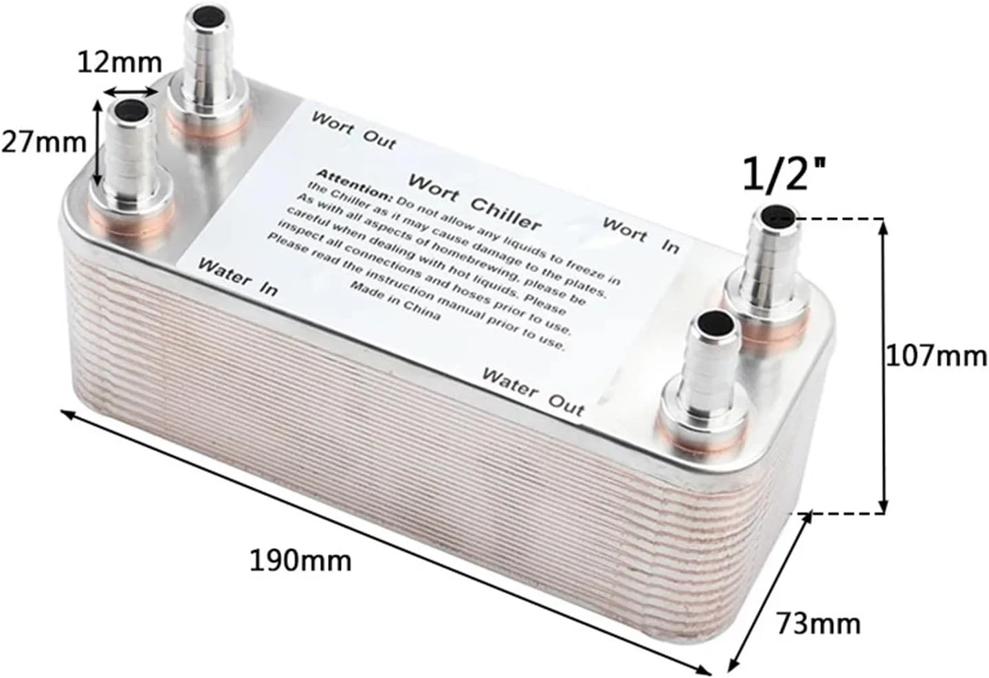 مبدل حرارتی، مبدل حرارتی صفحه ای از جنس استنلس استیل، خنک کننده گیاه، 30 صفحه خنک کننده تخمیر، با خار 1/2 اینچی برای گرمایش از کف، گرمایش آب