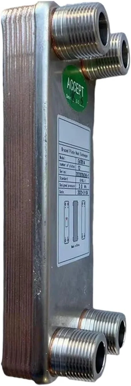 مبدل حرارتی، مبدل حرارتی صفحه ای مسی با توان 4.5 مگاپاسکال برای خنک کردن روغن و گرم کردن آب، 3/4 اینچ NPT برای گرمایش از کف، گرمایش آب