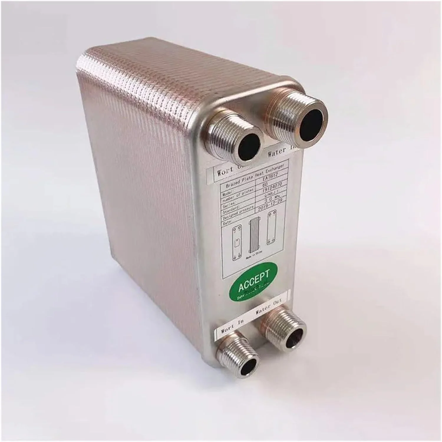 مبدل حرارتی 60 صفحه ای خنک کننده آب جو گیاهی 304 فولاد ضد زنگ برای تخمیر آبجو خانگی برای گرمایش از کف، گرمایش آب