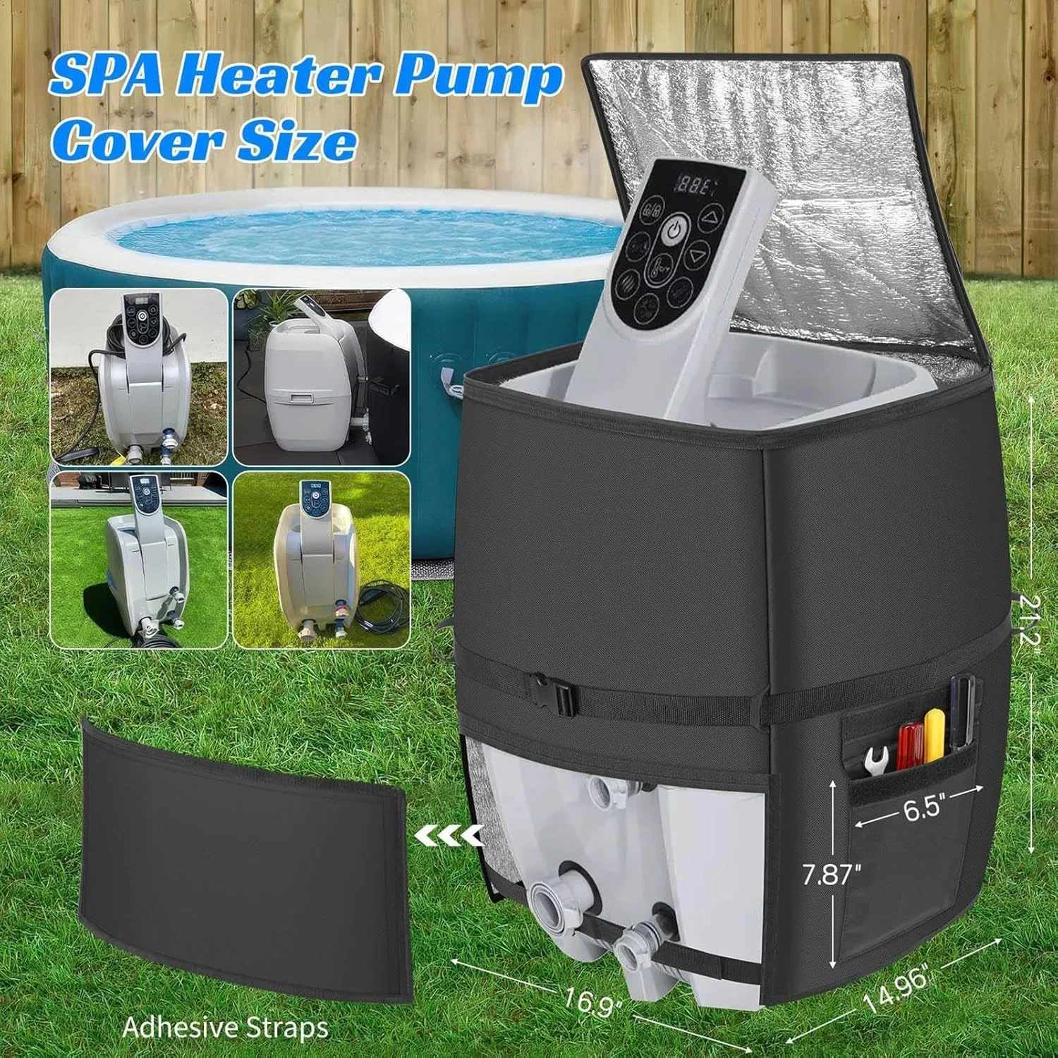 Hot Tub Spa Heater Pump Cover - Hot Tub Spa Heater Pump Protective Cover | Zipper Closure Heat Loss Prevention Fabric for Backyard Hotels Apartment Beach House Villa