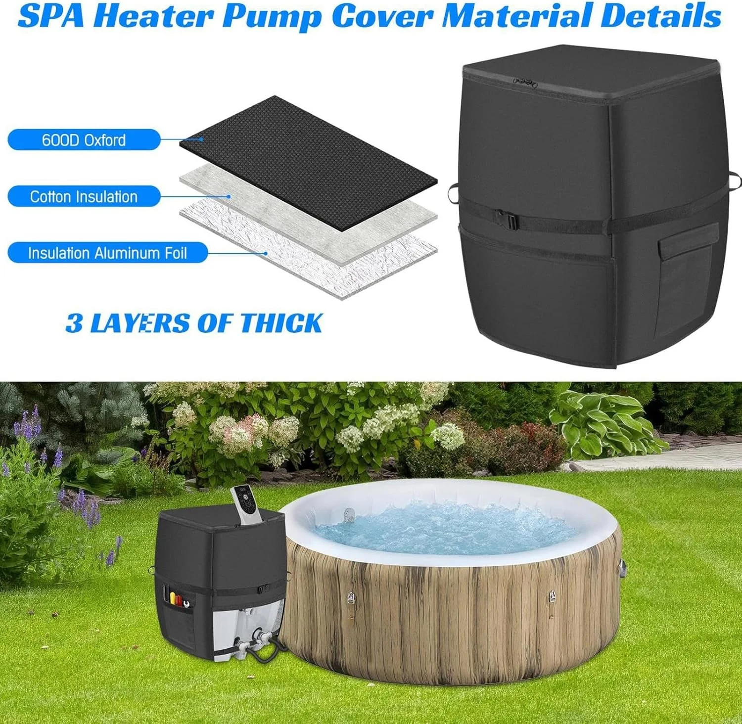 Hot Tub Pump Rain Cover,Outdoor Spa Heater Pump Cover | Waterproof Insulated Protector with Zipper Closure for Hostel Villa Backyard Apartment Beach House