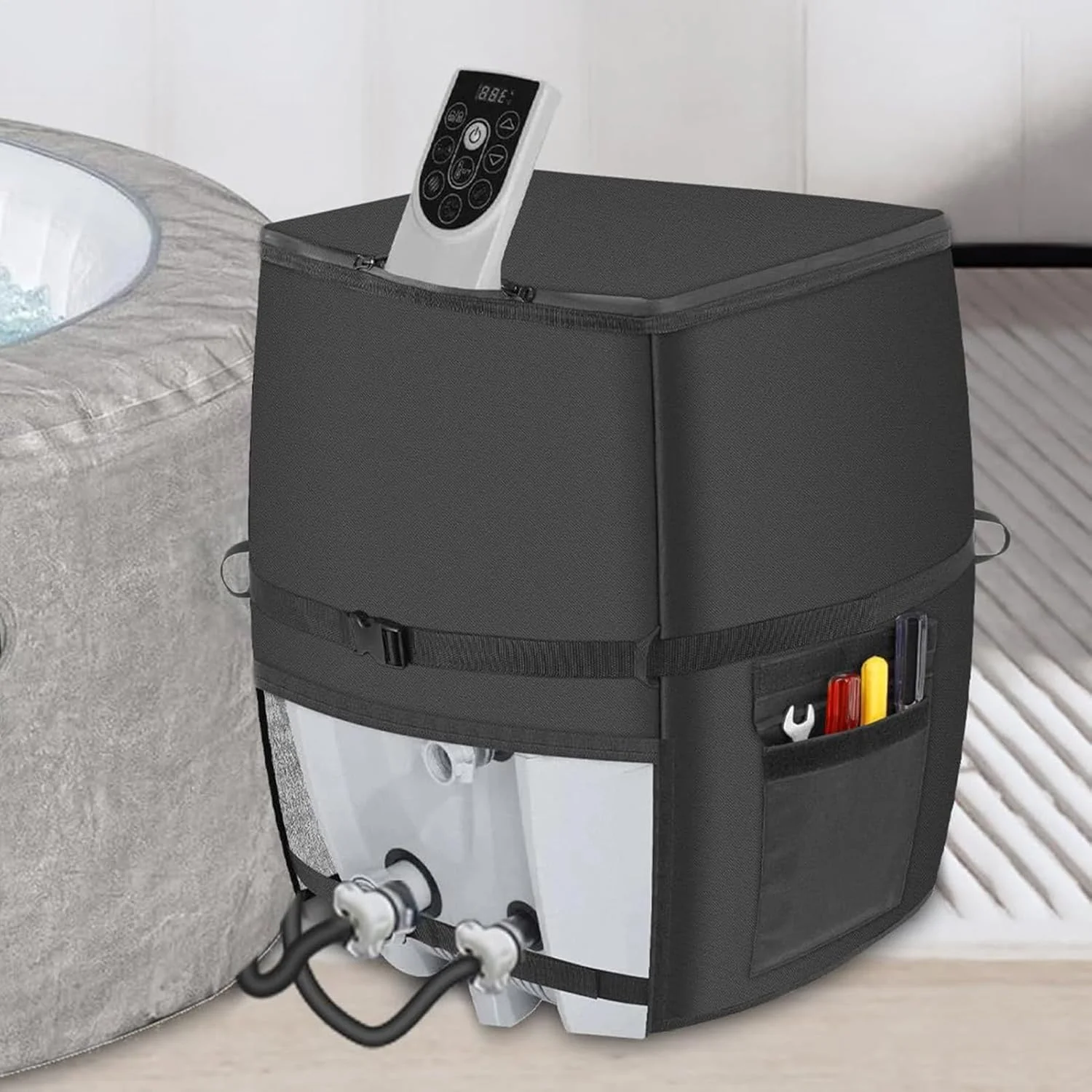 Hot Tub Pump Cover | Spa Heater Pump Rain Cover for Outdoors - Fabric Protector with Zipper Closure Waterproof for Hotels Apartment Entertainment Areas Backyard Hot Tub Pump Cover | Spa Heater Pump Rain Cover for Outdoors - Fabric Protector with Zipper Closure Waterproof for Hotels Apartment Entertainment Areas Backyard