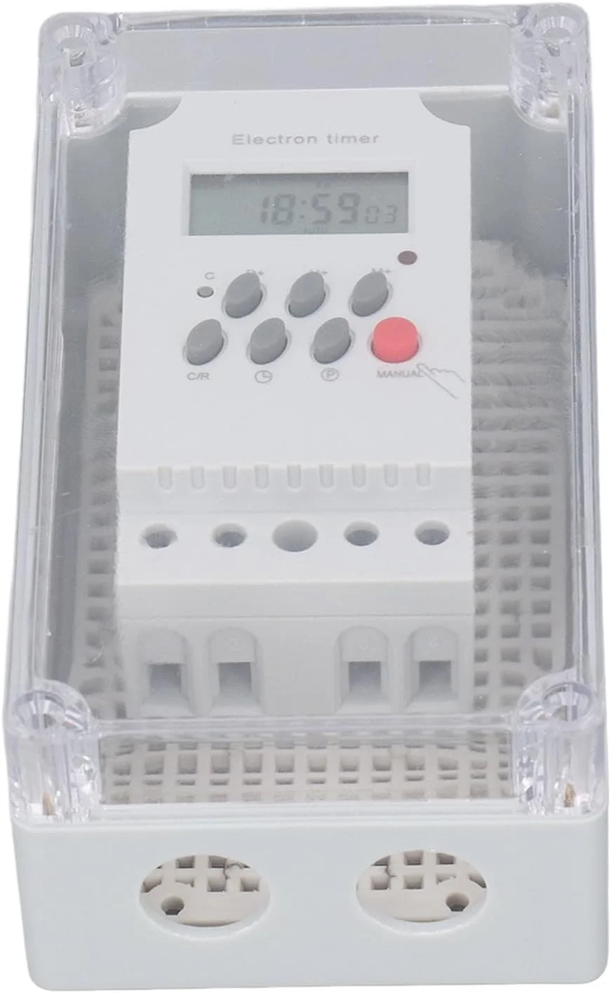 تایمر پمپ استخر Fockety، تایمر مکانیکی قابل برنامه ریزی 24 ساعته 25 آمپر جعبه ضد آب بیرونی، سوئیچ روشن خاموش جعبه دیجیتال ضد آب برای آبگرمکن، پمپ استخر، موتور اسپا (DC 12V)