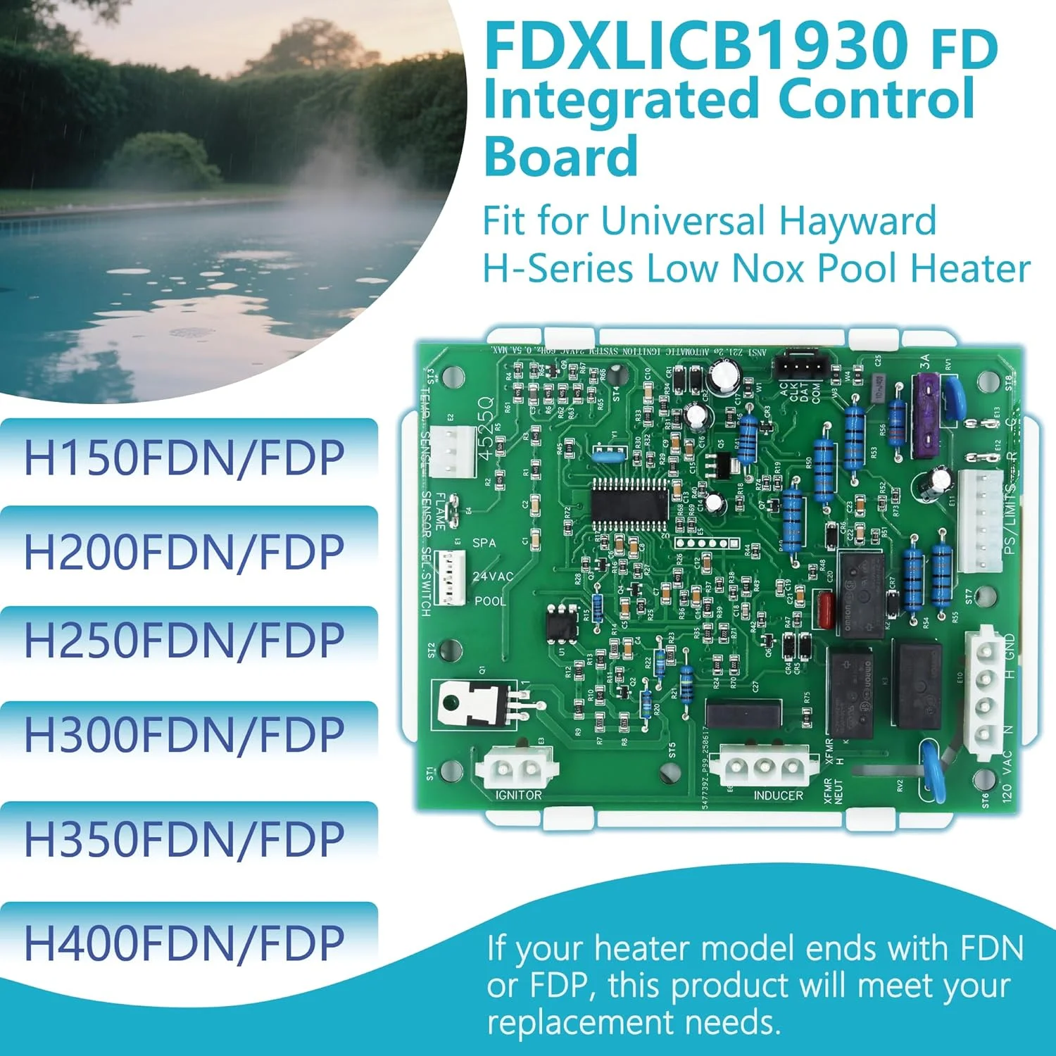 کیت جایگزینی برد کنترل یکپارچه FDXLICB1930 FD سری، مناسب برای بخاری استخر کم Nox سری H یونیورسال Hayward