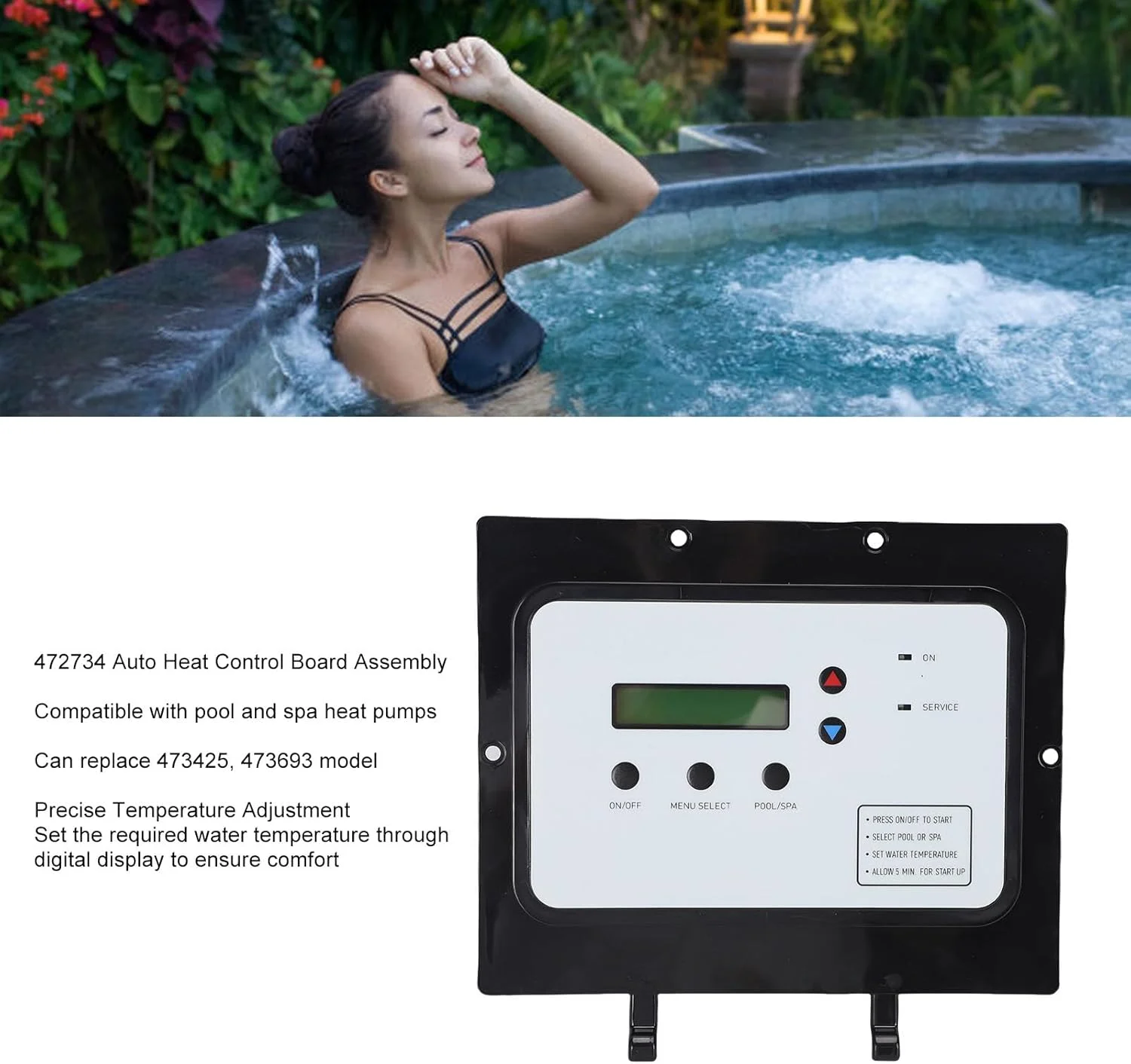 برد کنترل حرارت اتوماتیک Jiawu، قاب برد کنترل با برچسب، جایگزین برای پمپ های حرارتی استخر و اسپا 460928 460929 460930 460931 460932 460933، نصب آسان