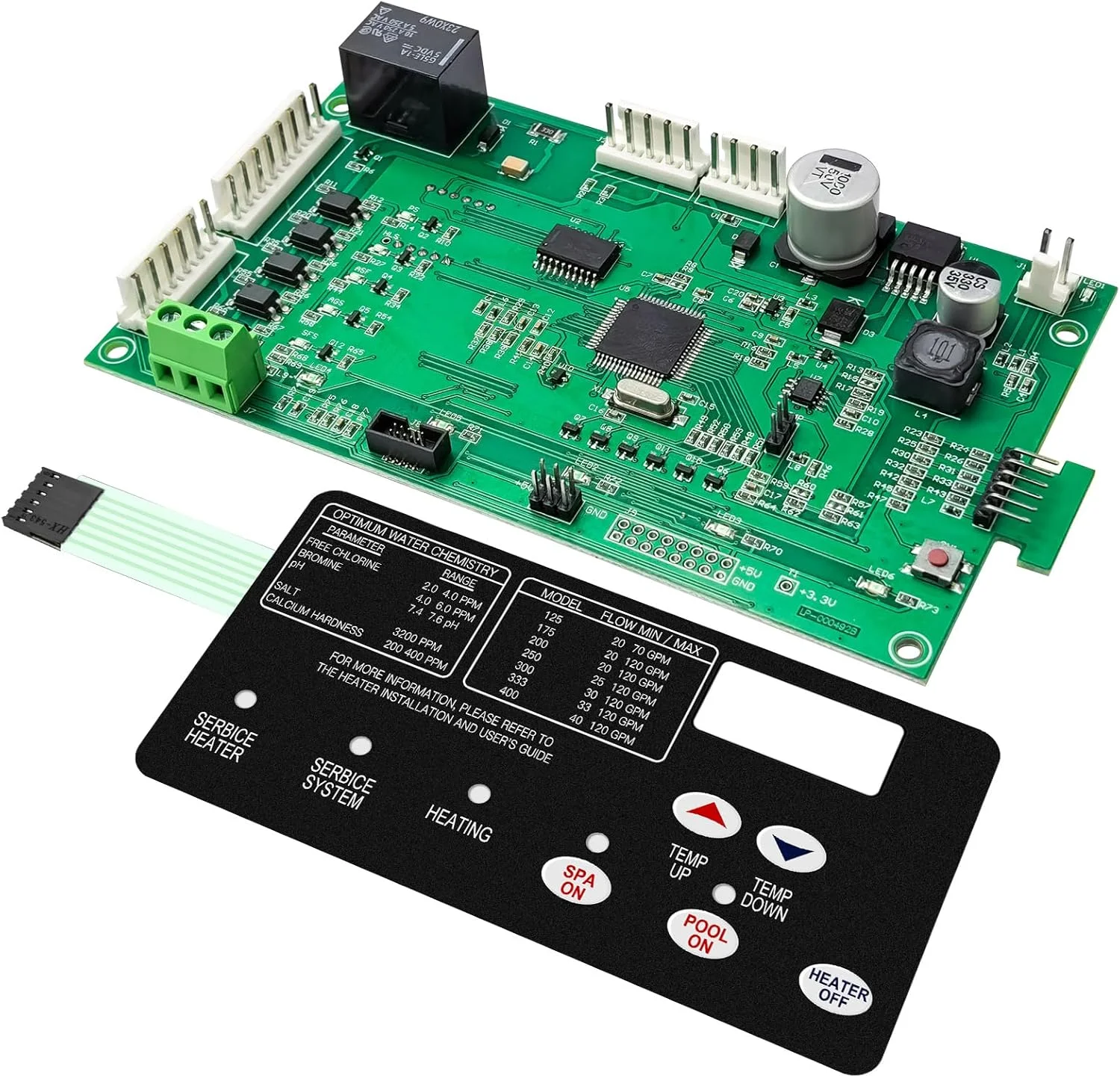 کیت برد کنترل 42002-0007S 461105 به همراه پد سوئیچ 472610Z جایگزین برای هیترهای Pentair Mastertemp 200 250 300 400 400HD و Sta-Rite Max-E-Therm SR200NA SR333NA SR400NA SR200HD SR333HD SR400HD