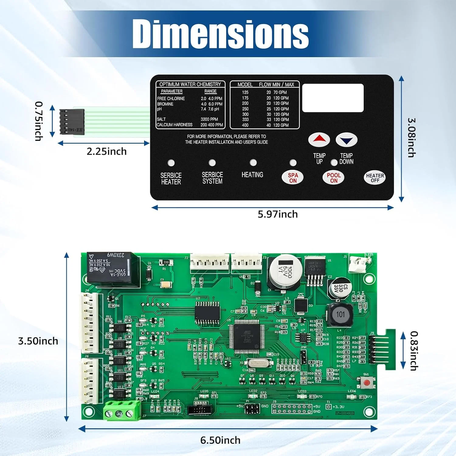 کیت برد کنترل 42002-0007S 461105 به همراه پد سوئیچ 472610Z جایگزین برای هیترهای Pentair Mastertemp 200 250 300 400 400HD و Sta-Rite Max-E-Therm SR200NA SR333NA SR400NA SR200HD SR333HD SR400HD