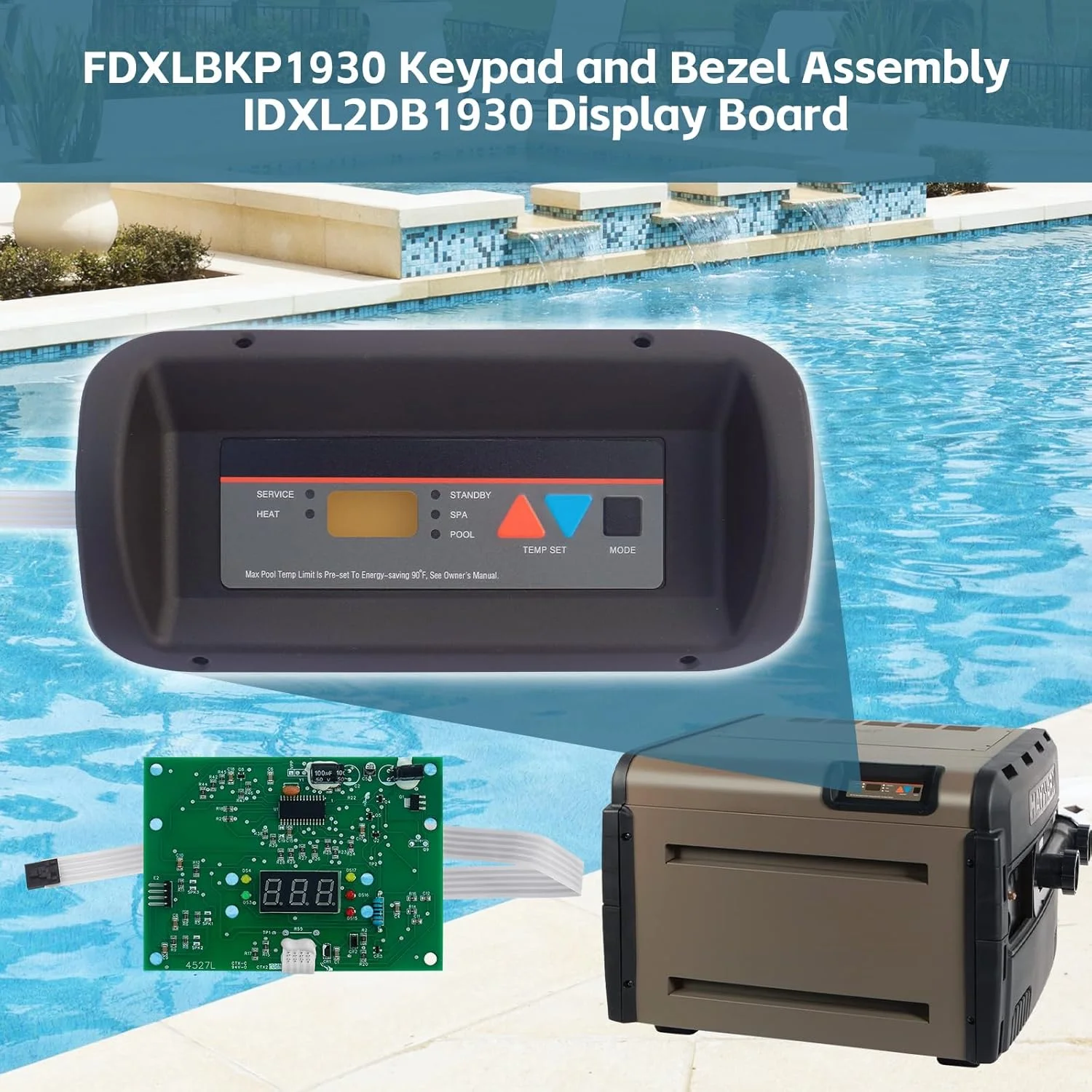 مجموعه صفحه کلید و قاب FDXLBKP1930 و برد نمایشگر IDXL2DB1930 سازگار با هیترهای استخری کم NOX سری H هایوارد مدل های FDXLBKP1930 D13030 و مناسب برای مدل های H100ID1 H150FDN H200FDN H250FD H300FD H350FD H400FD.