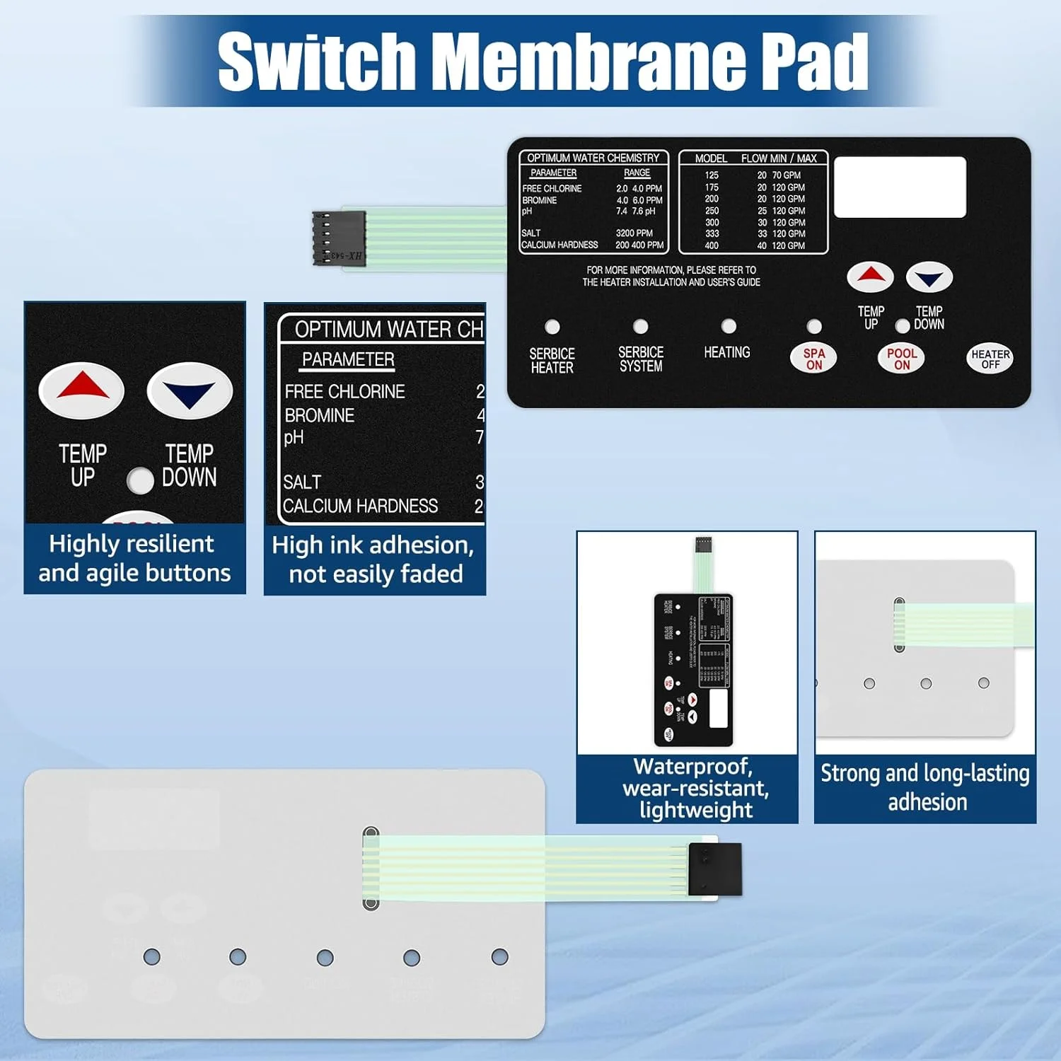 کیت برد کنترل 42002-0007S 461105 به همراه پد سوئیچ 472610Z جایگزین برای هیترهای Pentair Mastertemp 200 250 300 400 400HD و Sta-Rite Max-E-Therm SR200NA SR333NA SR400NA SR200HD SR333HD SR400HD