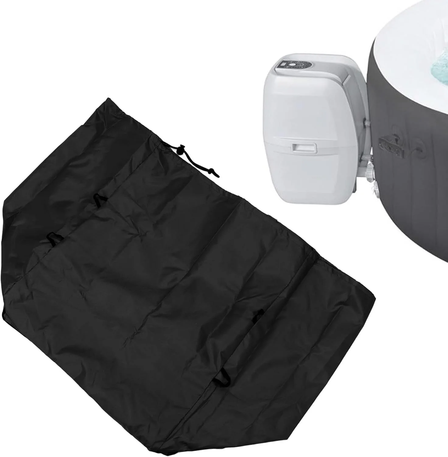 پمپ گرمایش پارچه آکسفورد نقره ای، زیپ، بندهای ایمن، محل نگهداری وسایل کوچک، مناسب برای اکثر پمپ های بادی، پارچه آکسفورد 420D (مشکی)