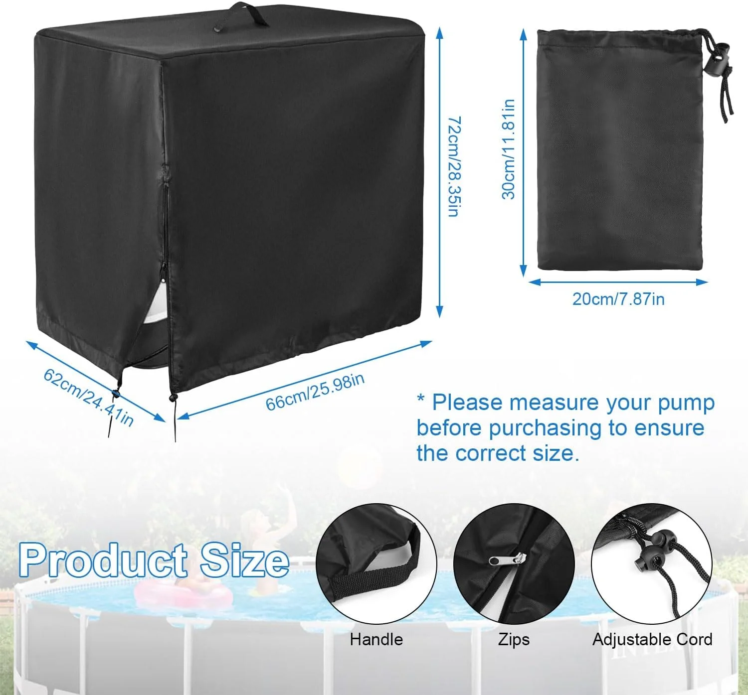 محفظه پمپ استخر 66 x 62 x 72 سانتی متر، پوشش پمپ استخر 55 x 50 x 62 سانتی متر