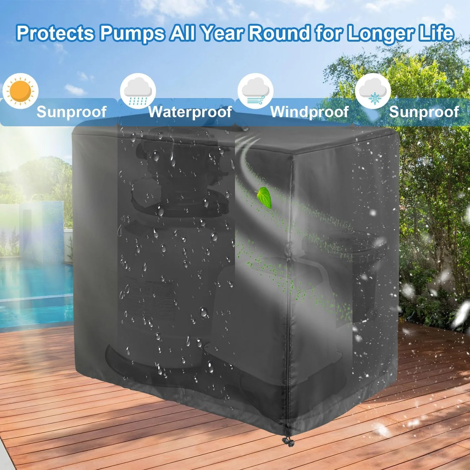 محفظه پمپ استخر 66 x 62 x 72 سانتی متر، پوشش پمپ استخر 55 x 50 x 62 سانتی متر