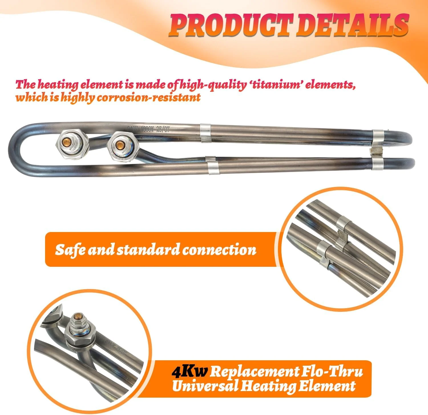 المنت گرمایش هیتر وان آب گرم HUAREW با توان 4 کیلووات و ولتاژ 240 ولت، جایگزین المنت گرمایش اسپا Balboa، المنت گرمایش جهانی Flo-Thru وان آب گرم (4 کیلووات)