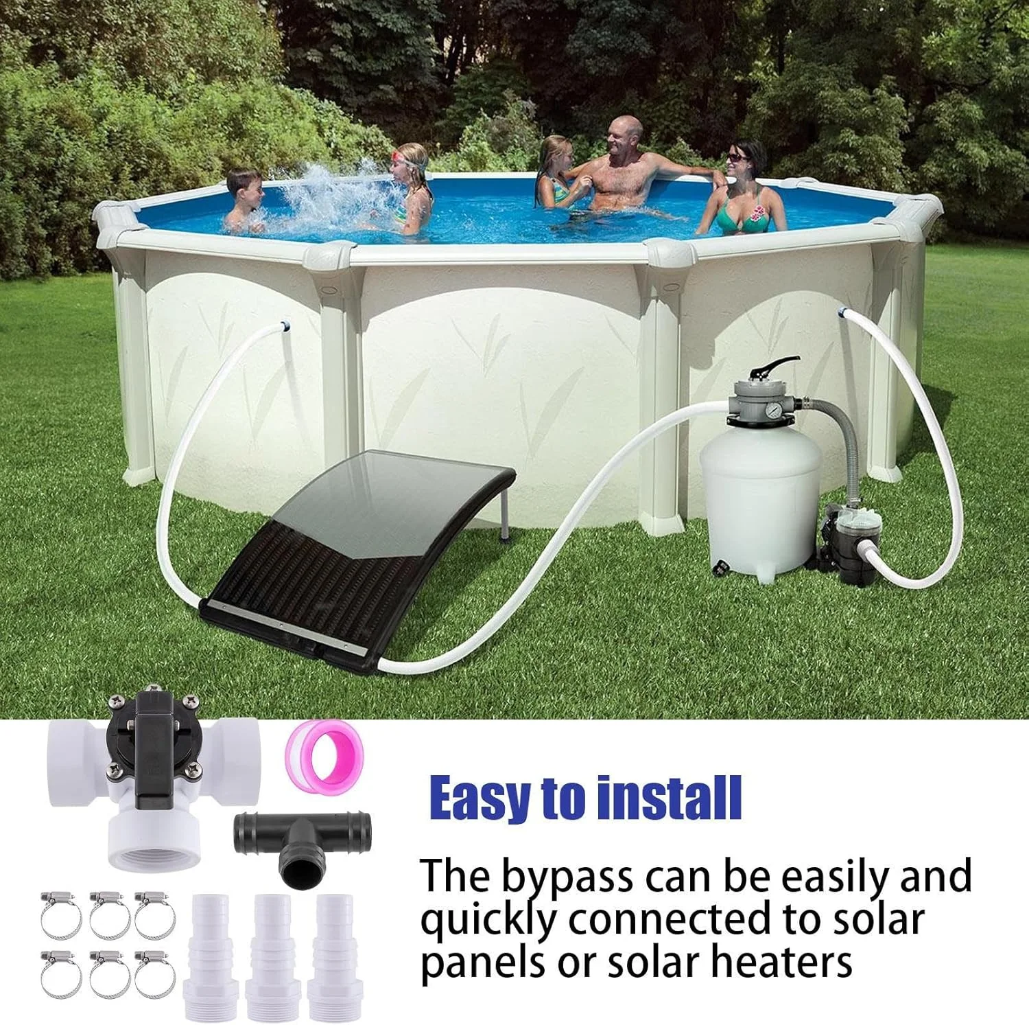 شیر سه راهی استخر، کیت بای پس بخاری استخر، با بست های شلنگ، اتصال سریع، شیر جایگزین برای استخرها و اسپا