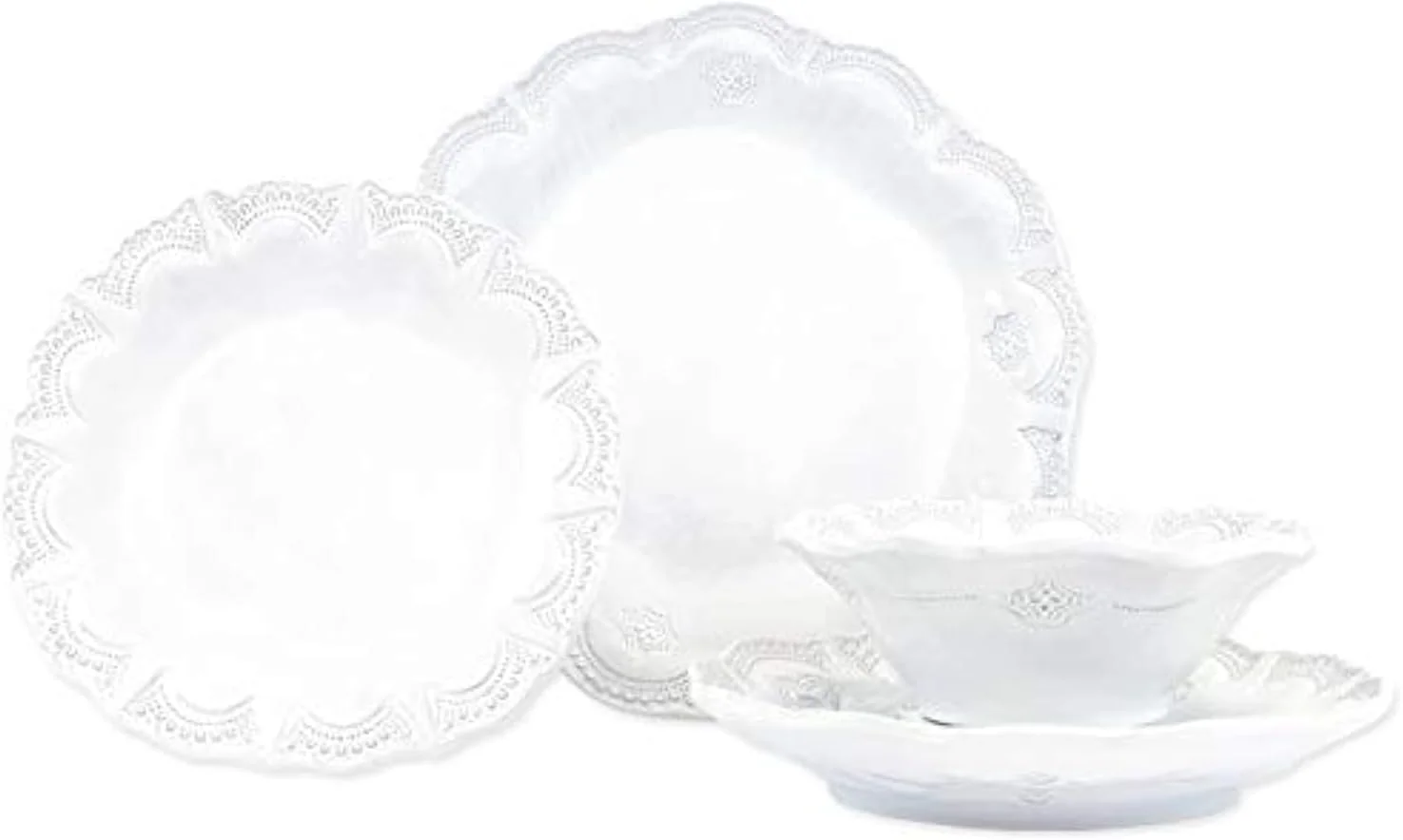 ست غذاخوری 4 تکه وییتری اینکانتو لیس - ست ظروف ایتالیایی با کاسه های غلات/پاستا و بشقاب های سالاد/غذاخوری، سفالی