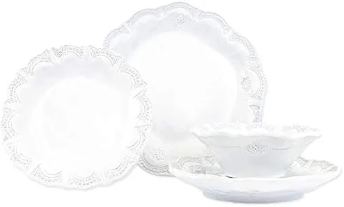 ست غذاخوری 4 تکه وییتری اینکانتو لیس - ست ظروف ایتالیایی با کاسه های غلات/پاستا و بشقاب های سالاد/غذاخوری، سفالی