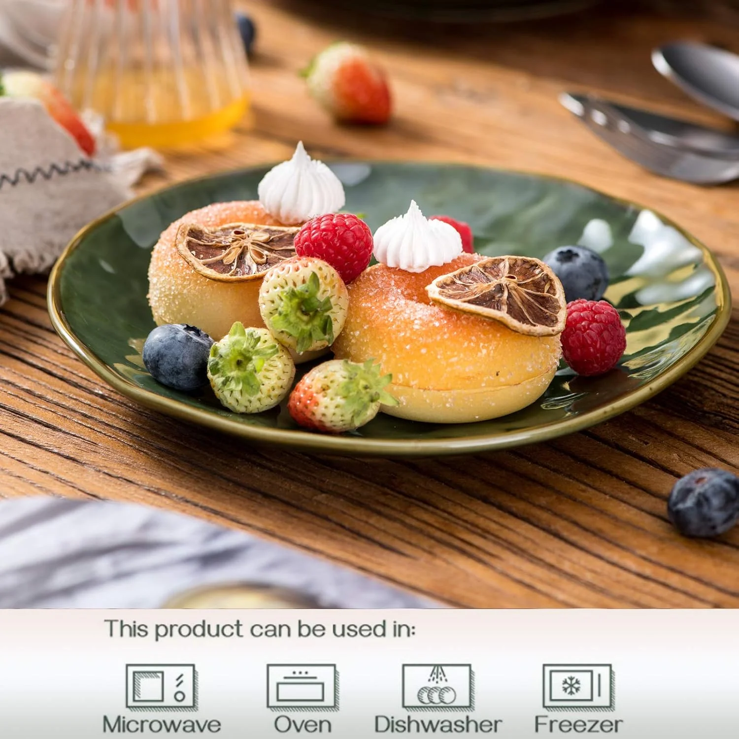 بشقاب های دسر سرامیکی گرد Vicrays - بشقاب دسر 8 اینچی، ست 6 عددی، قابل استفاده در مایکروویو، فر و ماشین ظرفشویی، مقاوم در برابر خراش، چینی شیاردار مناسب برای پیش غذا، خانه، مهمانی (سبز)