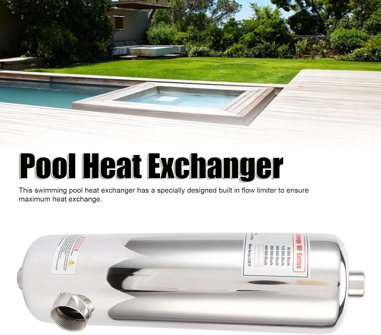 مبدل حرارتی استخر شنا RvSky، بخاری ترموستات اسپا 60 کیلووات تجهیزات گرمایش گردش استخر با پشتیبانی ثابت، مناسب برای شنا در زمستان