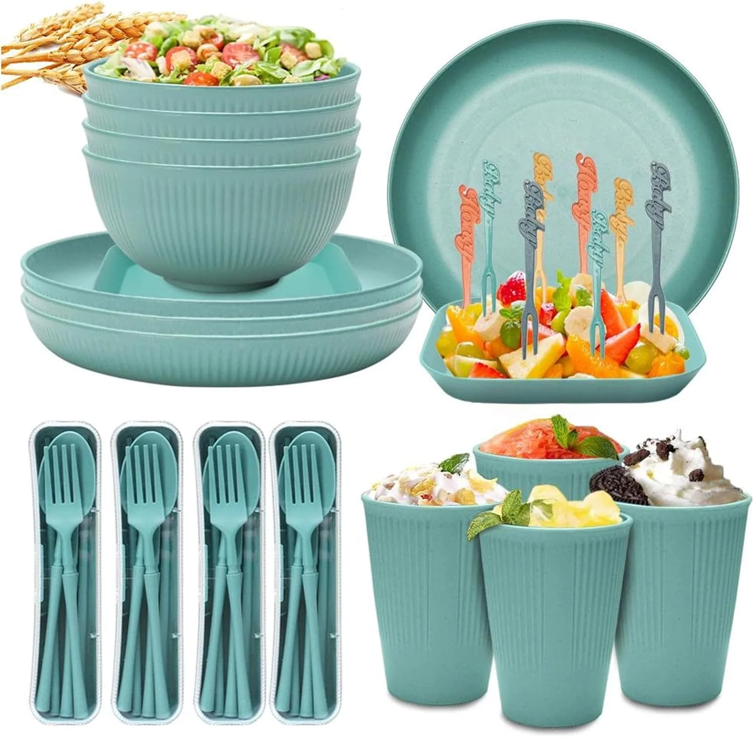 ست ظروف نشکن ۴۸ تکه برای ۴ نفر، ست بشقاب و کاسه کمپینگ، ست ظروف پیک نیک پلاستیکی، بشقاب های سرو پلاستیکی رنگارنگ سبک وزن برای باربیکیو، کاسه، فنجان، کارد و چنگال، ظروف غذاخوری (سبز) ست ظروف نشکن ۴۸ تکه برای ۴ نفر، ست بشقاب و کاسه کمپینگ، ست ظروف پیک نیک پلاستیکی، بشقاب های سرو پلاستیکی رنگارنگ سبک وزن برای باربیکیو، کاسه، فنجان، کارد و چنگال، ظروف غذاخوری (سبز)