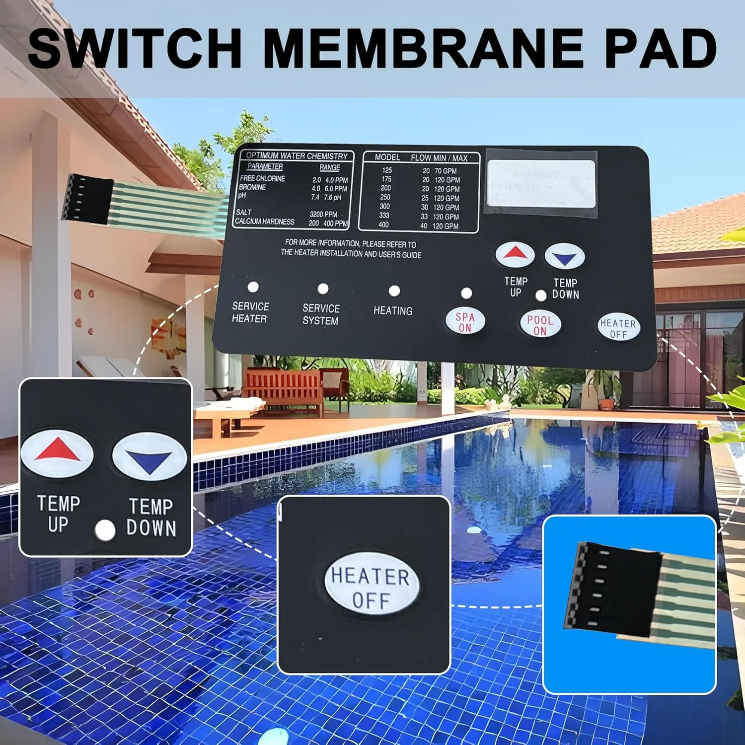 برد کنترل گرمکن استخر JAVENYIMAN 42002-007S 461105 به همراه کیت پد سوئیچ 472610Z سازگار با گرمکن های استخر/اسپا سری MasterTemp Sta-Rite Max-E-Therm NA و LP