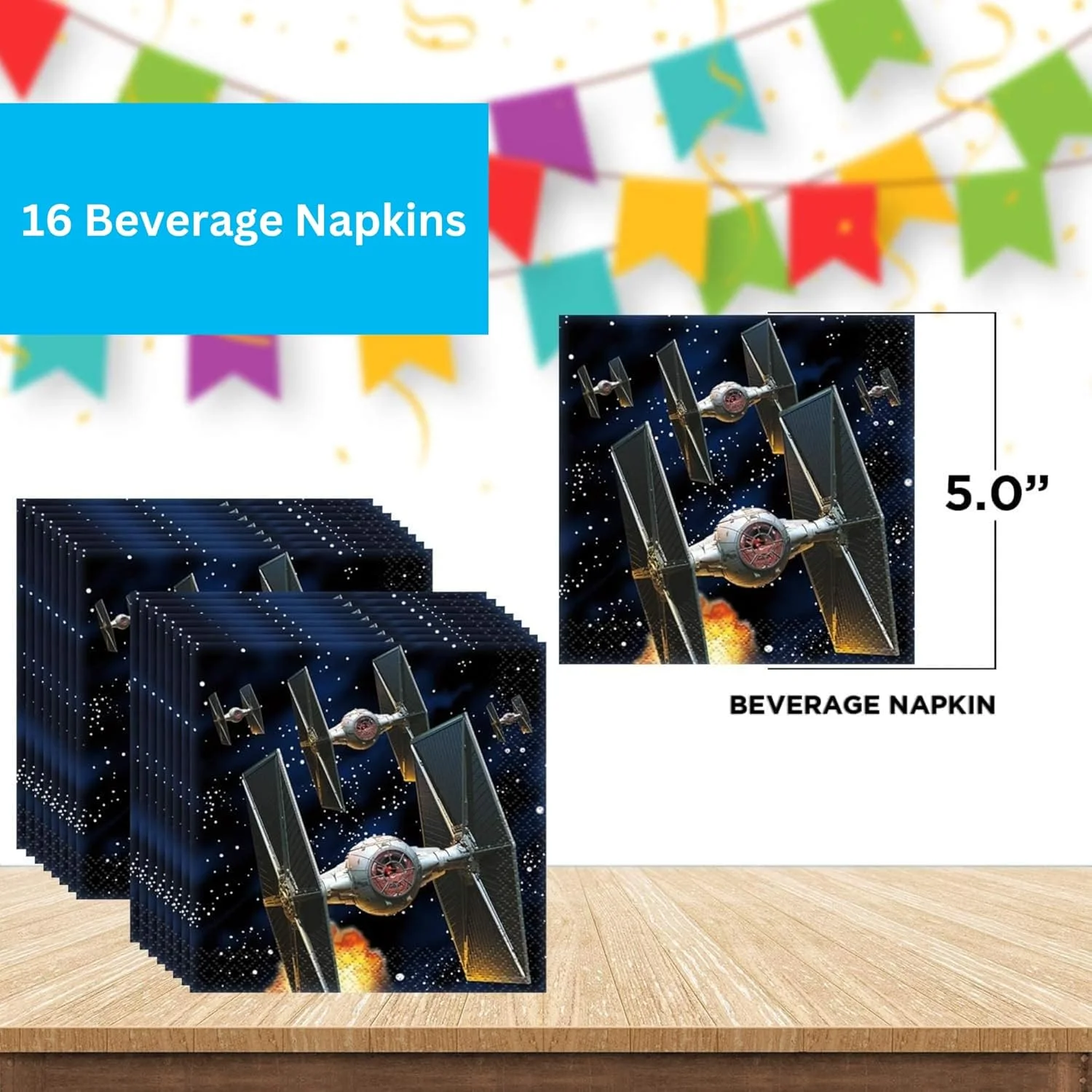 مجموعه ظروف یکبار مصرف منحصر به فرد جنگ ستارگان - 16 دستمال سفره ناهار و 16 دستمال نوشیدنی، 8 بشقاب غذاخوری و 8 بشقاب دسر - تزئینات جشن تولد جنگ ستارگان