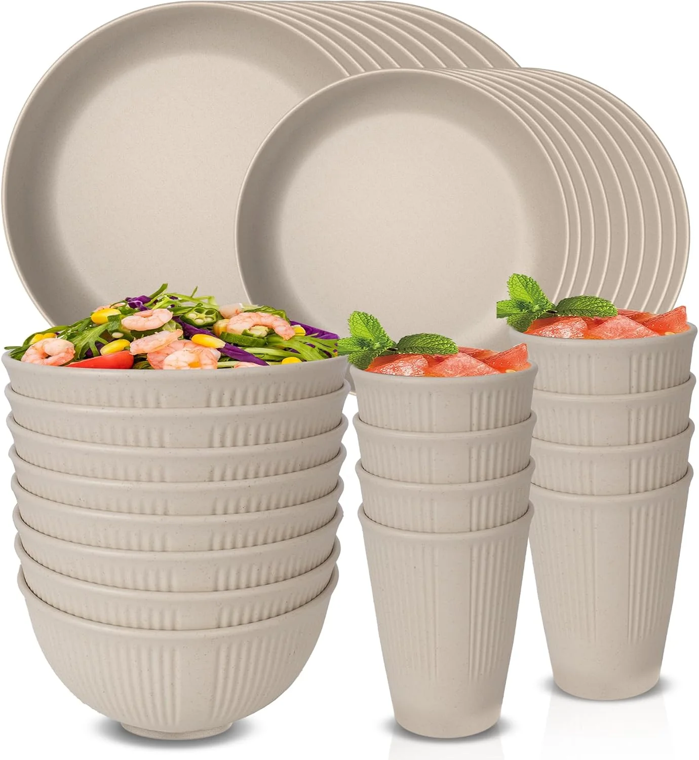 ست ظروف نشکن غذاخوری برای 8 نفر، ست بشقاب و کاسه پلاستیکی، ست ظروف قابل استفاده مجدد، قابل استفاده در مایکروویو و ماشین ظرفشویی، ست شام مهمانی پیک نیک خانگی 16 عدد بشقاب، 8 عدد کاسه، 8 عدد فنجان، بژ ست ظروف نشکن غذاخوری برای 8 نفر، ست بشقاب و کاسه پلاستیکی، ست ظروف قابل استفاده مجدد، قابل استفاده در مایکروویو و ماشین ظرفشویی، ست شام مهمانی پیک نیک خانگی 16 عدد بشقاب، 8 عدد کاسه، 8 عدد فنجان، بژ