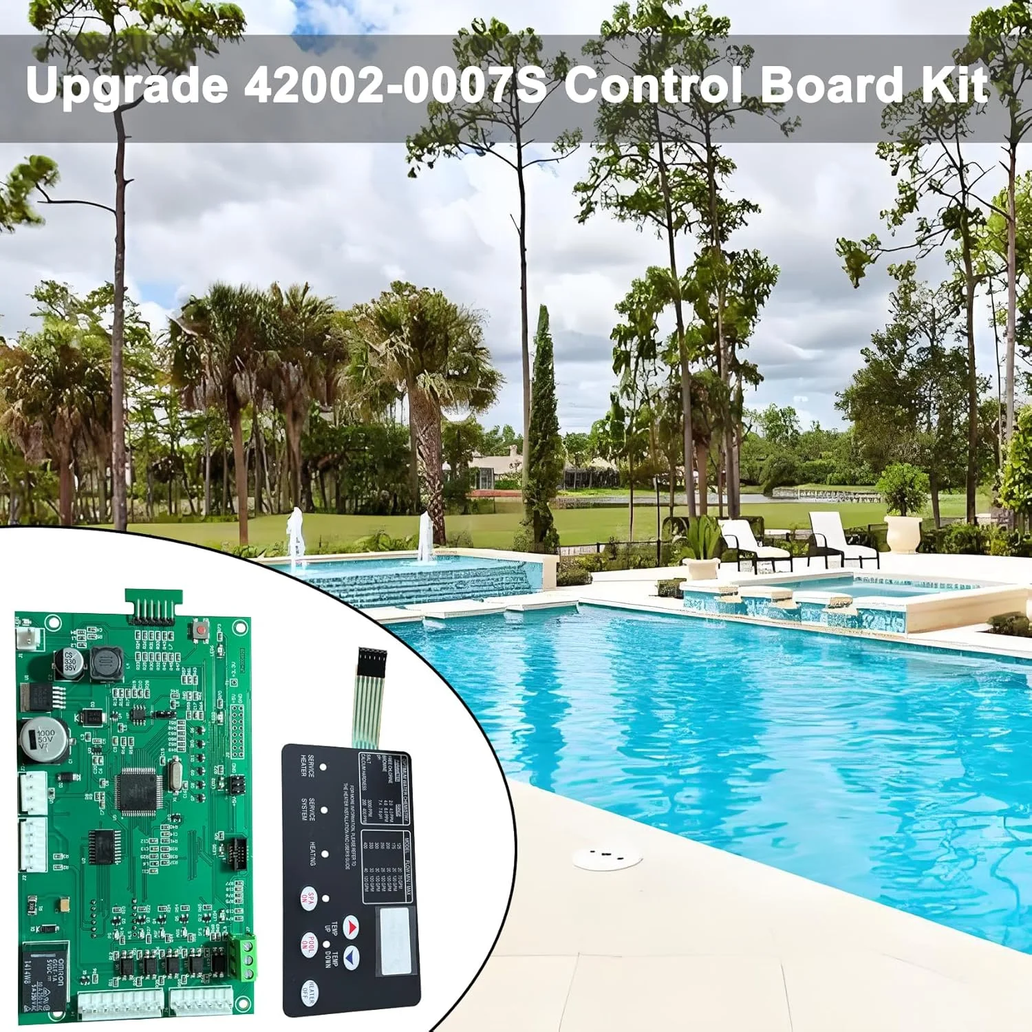 برد کنترل گرمکن استخر JAVENYIMAN 42002-007S 461105 به همراه کیت پد سوئیچ 472610Z سازگار با گرمکن های استخر/اسپا سری MasterTemp Sta-Rite Max-E-Therm NA و LP