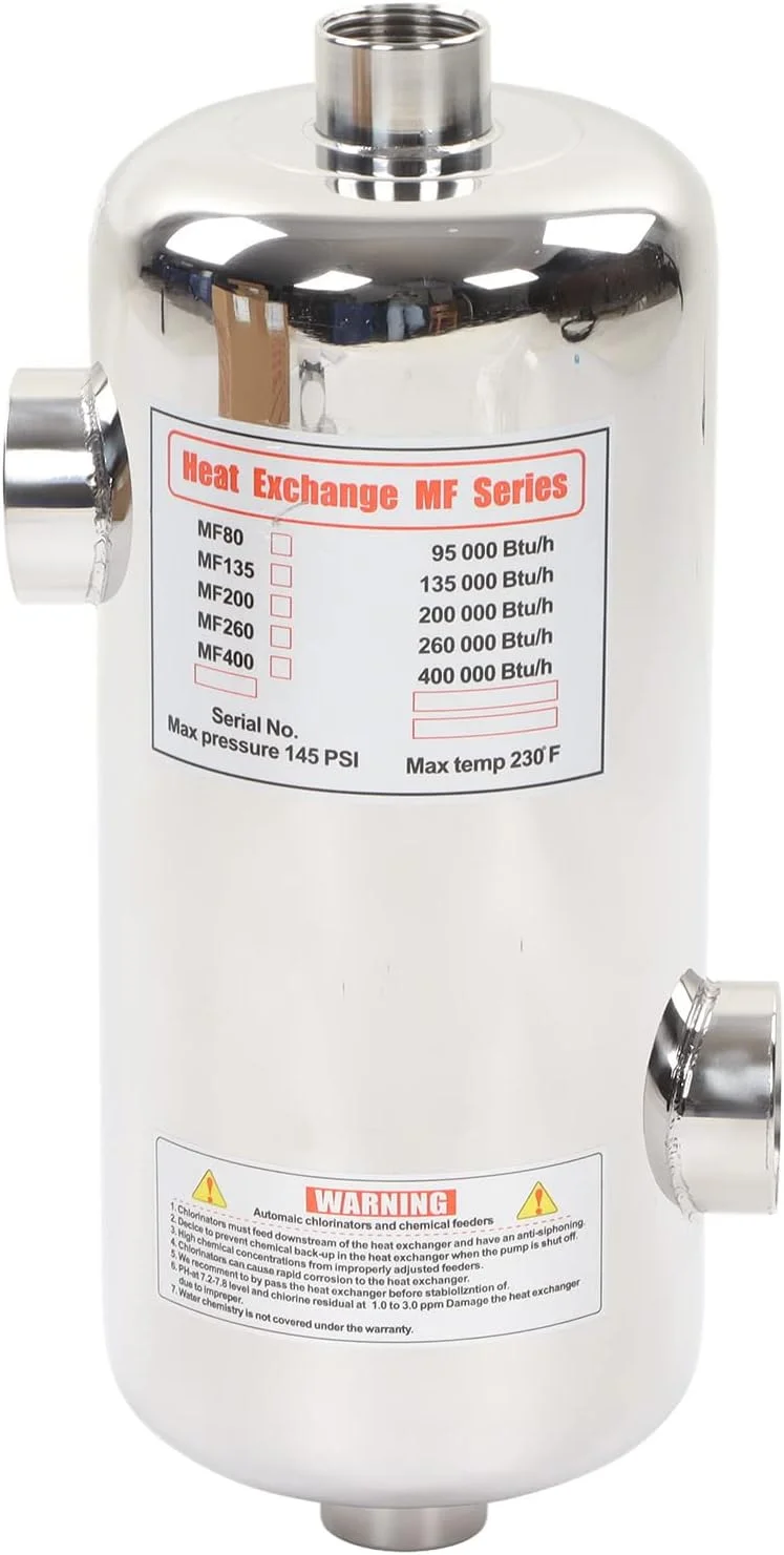 مبدل حرارتی استخر شنا Luocute، 34.2x15.7 سانتی متر، 40 کیلووات، مناسب برای گرمایش استخر، آبگرمکن، گرمایش خورشیدی استخر و اسپا