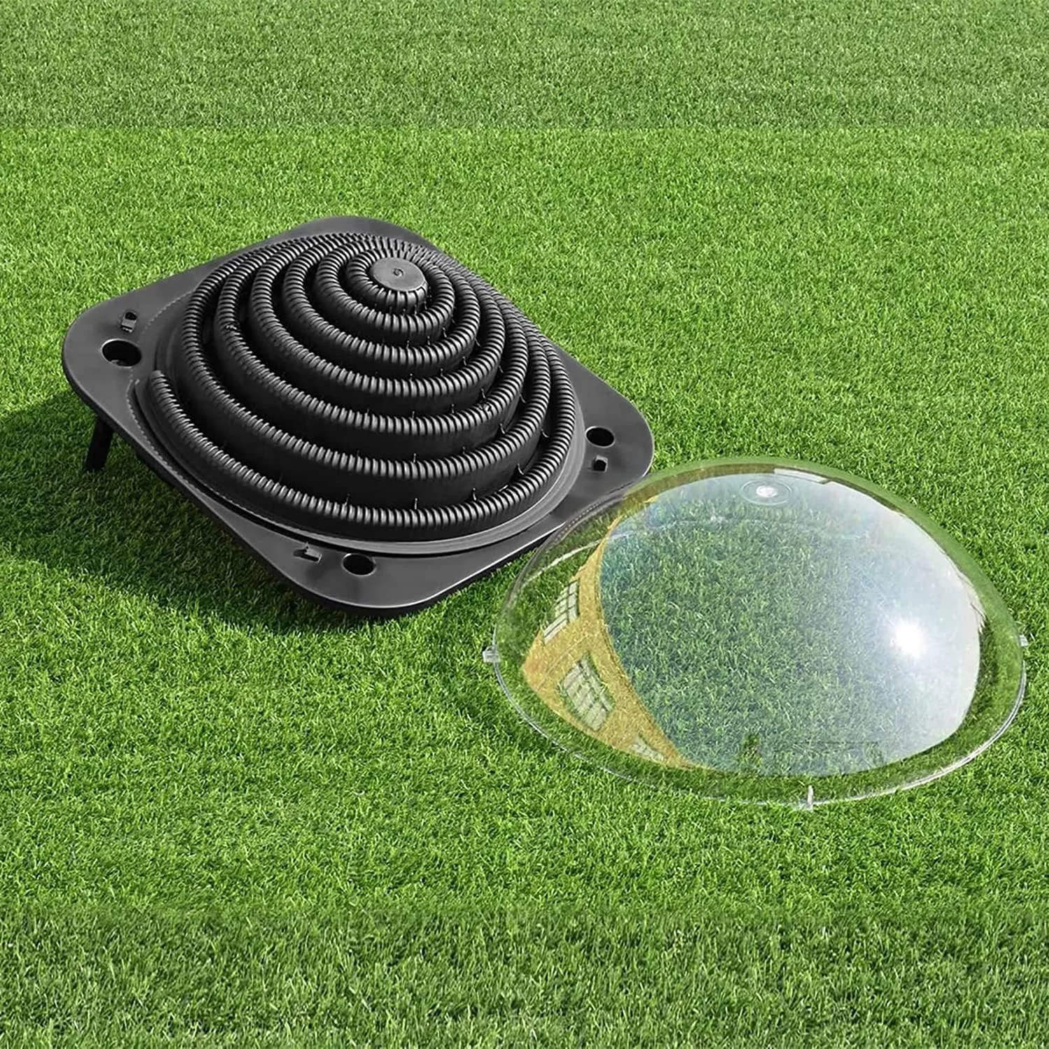 گرمکن استخر توکار JODAIS، گنبدی خورشیدی برای گرم کردن استخر روی زمین، امکان اتصال چند گرمکن برای گرم کردن استخرهای بزرگ، دارای اتصال شلنگ برای فضای باز خانگی