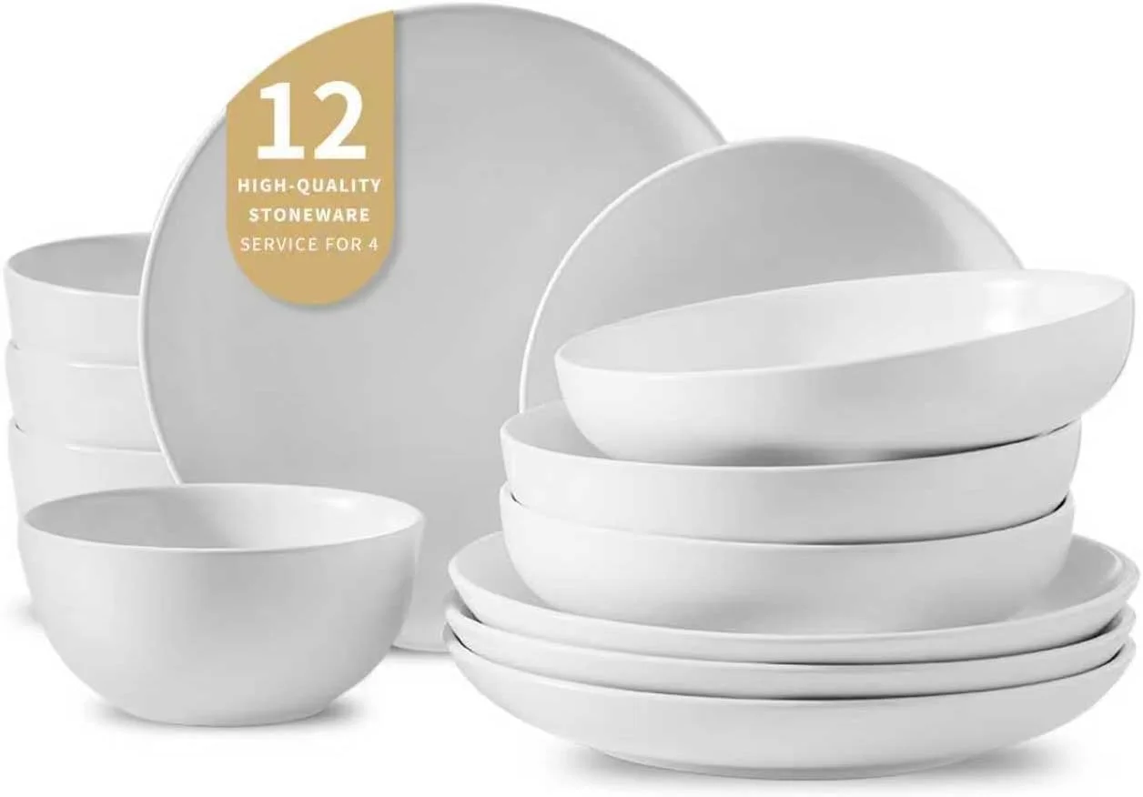تیکوئر، ست بشقاب و کاسه سنگی، ست ظروف غذاخوری 12 تکه، ست ظروف برای 4 نفر، لوازم ضروری آشپزخانه شامل ست بشقاب سرامیکی مقاوم در برابر خراش، ظروف غذاخوری ایمن برای مایکروویو و ماشین ظرفشویی - سفید مات تیکوئر، ست بشقاب و کاسه سنگی، ست ظروف غذاخوری 12 تکه، ست ظروف برای 4 نفر، لوازم ضروری آشپزخانه شامل ست بشقاب سرامیکی مقاوم در برابر خراش، ظروف غذاخوری ایمن برای مایکروویو و ماشین ظرفشویی - سفید مات