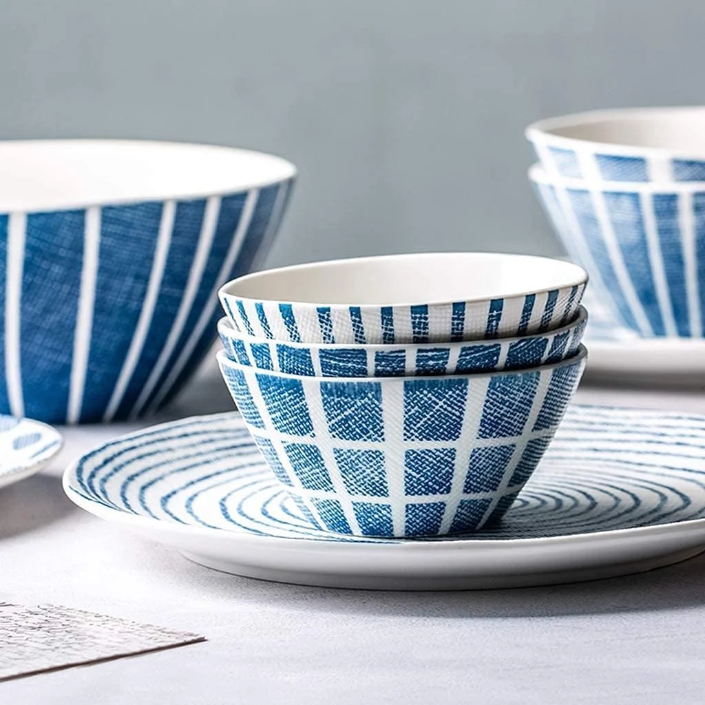 سرویس غذاخوری، سرویس های غذاخوری سرامیکی، ست ظروف چینی سه بعدی 30 تکه کاسه قاشق بشقاب قابل استفاده در مایکروویو برای دورهمی خانوادگی