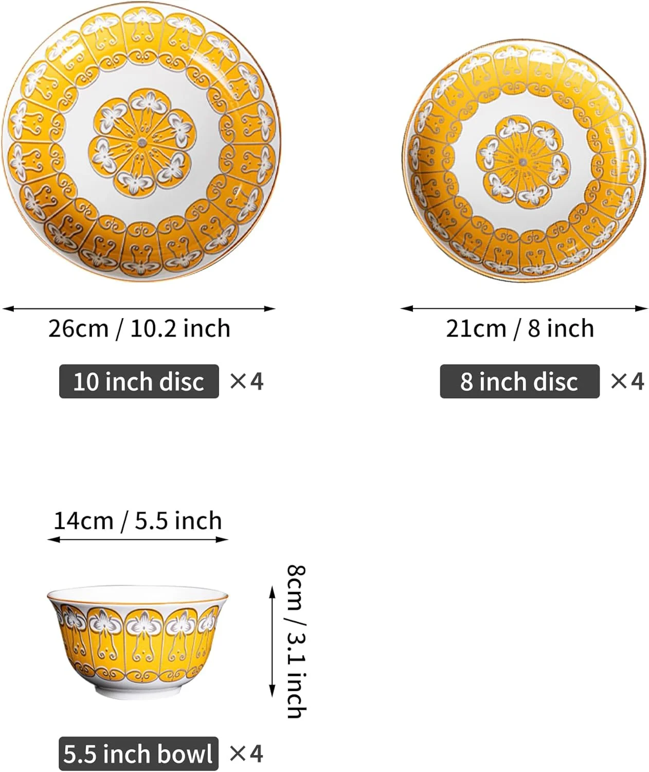 سرویس غذاخوری سرامیکی 12 پارچه طرح طلایی تک پلاس - شامل 4 عدد بشقاب 10.2 اینچی، 4 عدد بشقاب 8 اینچی، 4 عدد کاسه 5.5 اینچی | قابل استفاده در مایکروویو و ماشین ظرفشویی | ست ظروف شیک برای غذاخوری مجلل سرویس غذاخوری سرامیکی 12 پارچه طرح طلایی تک پلاس - شامل 4 عدد بشقاب 10.2 اینچی، 4 عدد بشقاب 8 اینچی، 4 عدد کاسه 5.5 اینچی | قابل استفاده در مایکروویو و ماشین ظرفشویی | ست ظروف شیک برای غذاخوری مجلل