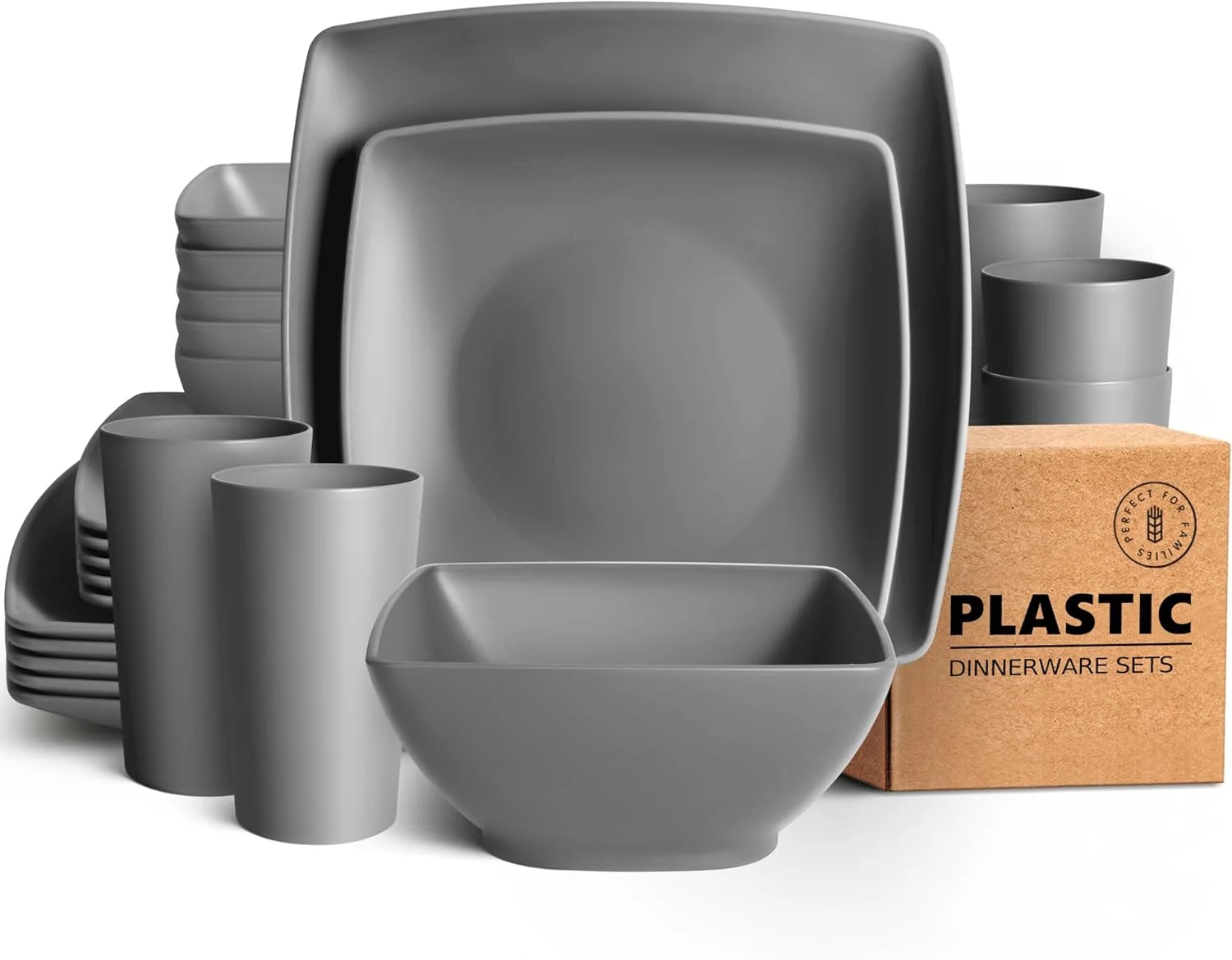 ست ظروف غذاخوری پلاستیکی مربعی 24 تکه Teivio، مناسب برای 6 نفر، شامل بشقاب غذاخوری، بشقاب دسر، کاسه غلات، لیوان 20 اونسی، ست نشکن بشقاب و کاسه پلاستیکی، ظروف کمپینگ در فضای باز، خاکستری ست ظروف غذاخوری پلاستیکی مربعی 24 تکه Teivio، مناسب برای 6 نفر، شامل بشقاب غذاخوری، بشقاب دسر، کاسه غلات، لیوان 20 اونسی، ست نشکن بشقاب و کاسه پلاستیکی، ظروف کمپینگ در فضای باز، خاکستری